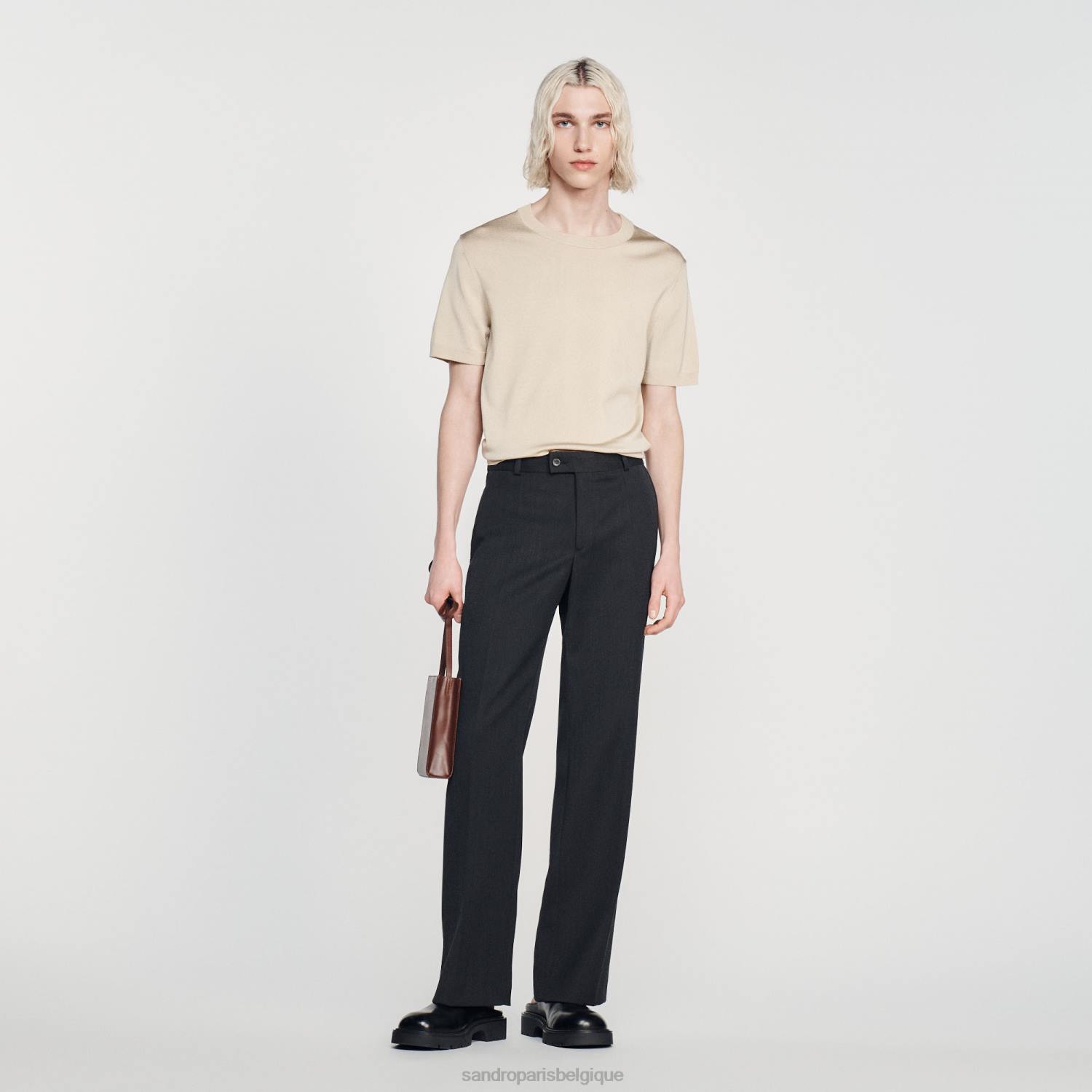 vêtements Sandro Paris t-shirt tricoté beige Hommes XLXD718