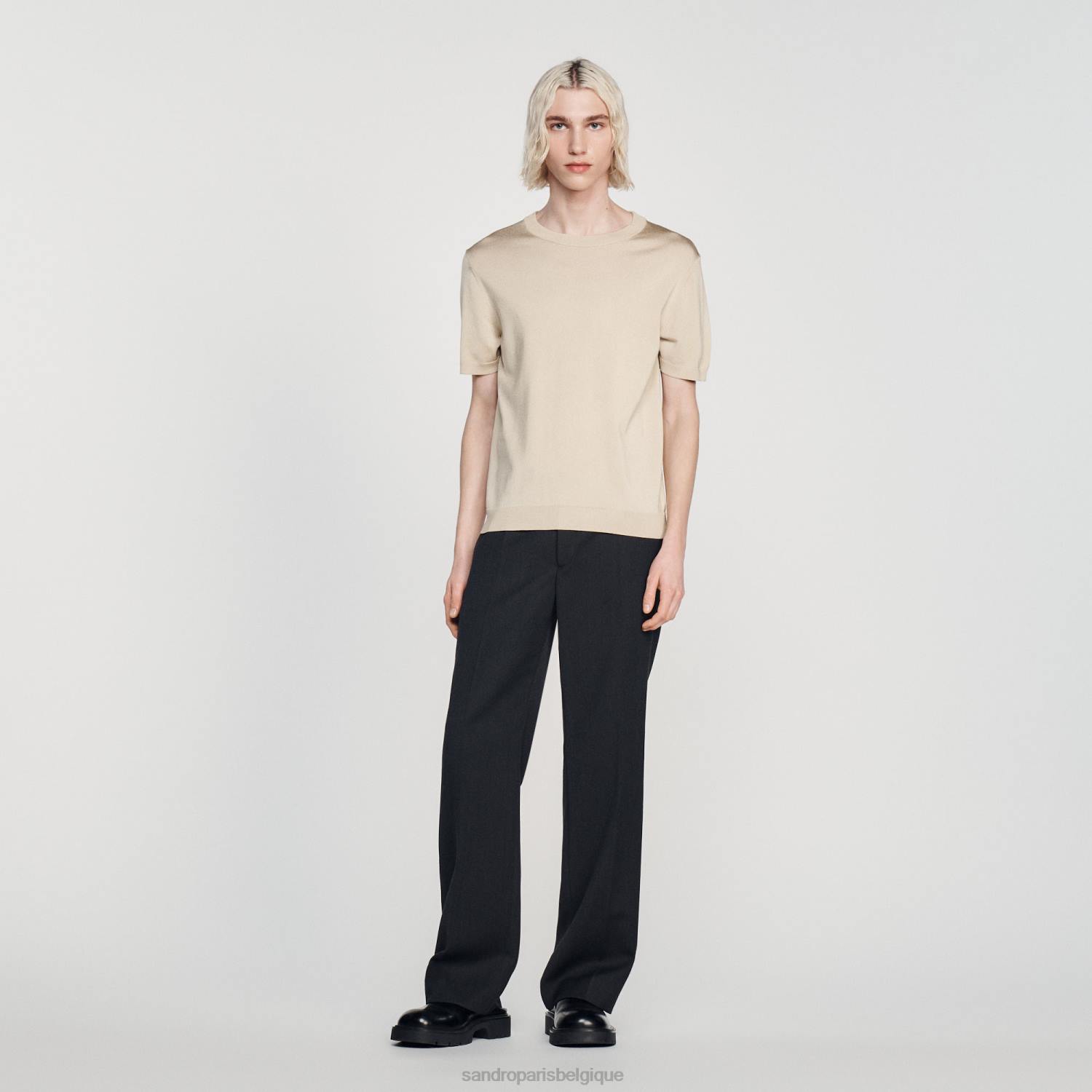 vêtements Sandro Paris t-shirt tricoté beige Hommes XLXD718