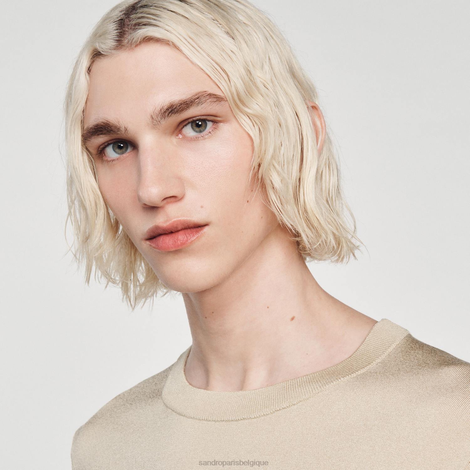 vêtements Sandro Paris t-shirt tricoté beige Hommes XLXD718