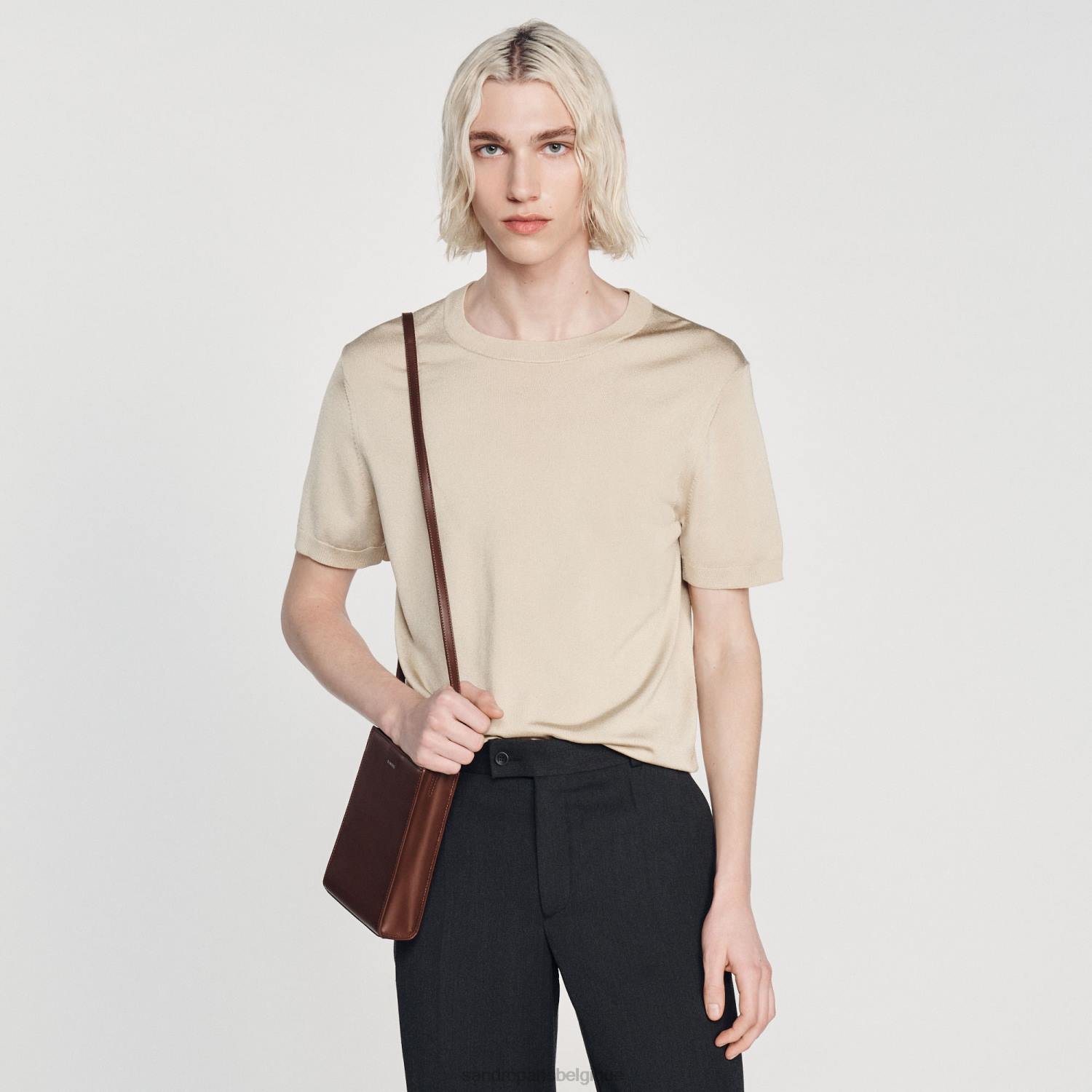 vêtements Sandro Paris t-shirt tricoté beige Hommes XLXD718