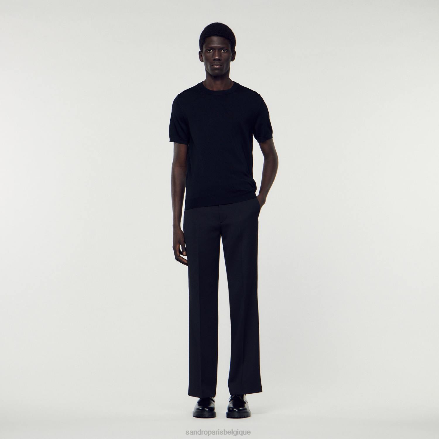 vêtements Sandro Paris t-shirt tricoté noir Hommes XLXD698