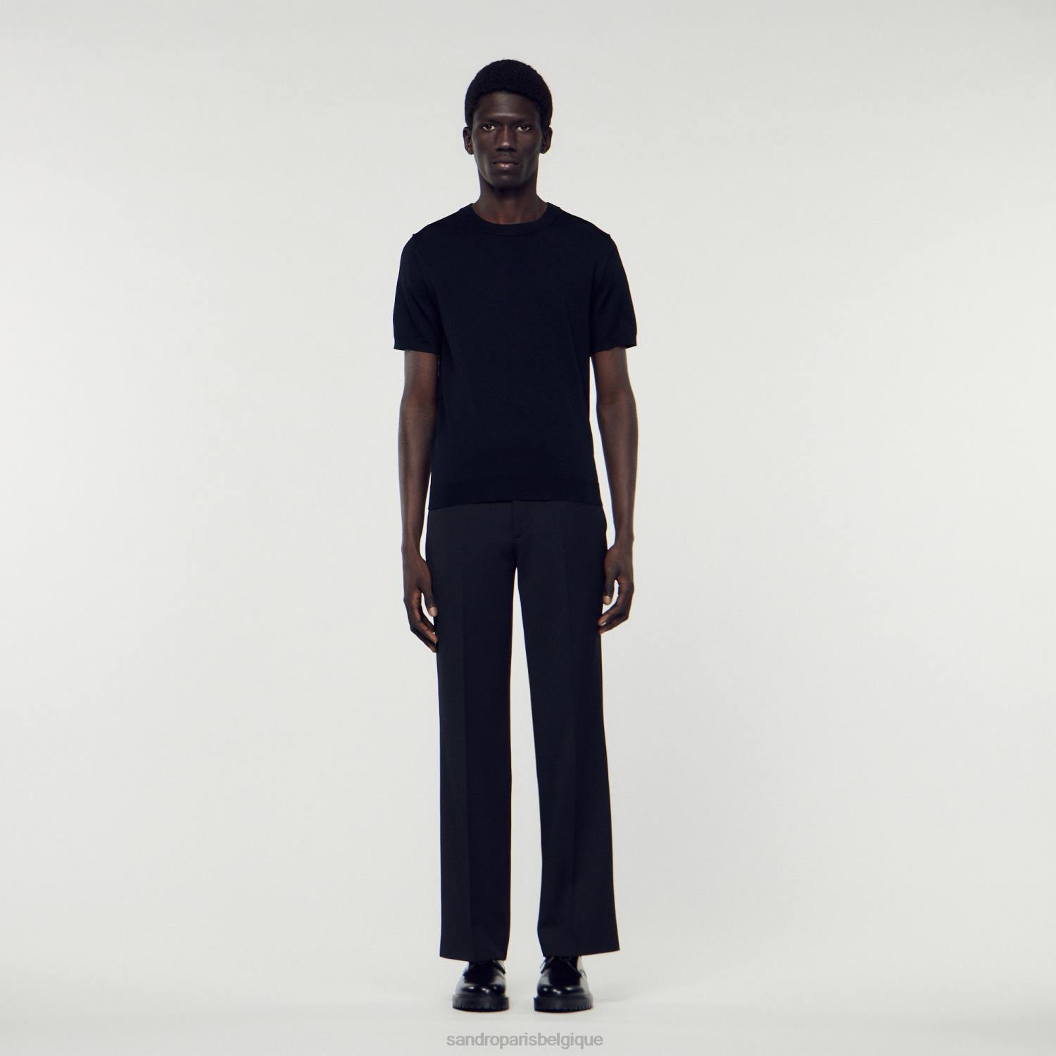 vêtements Sandro Paris t-shirt tricoté noir Hommes XLXD698