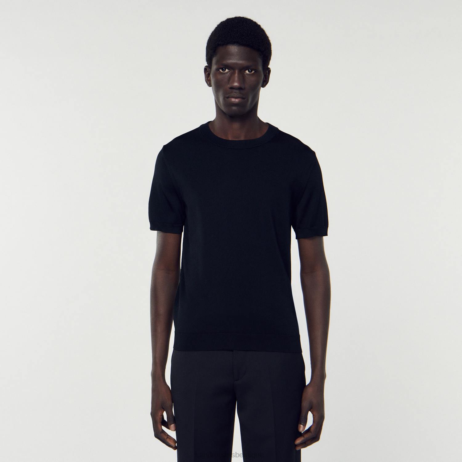 vêtements Sandro Paris t-shirt tricoté noir Hommes XLXD698
