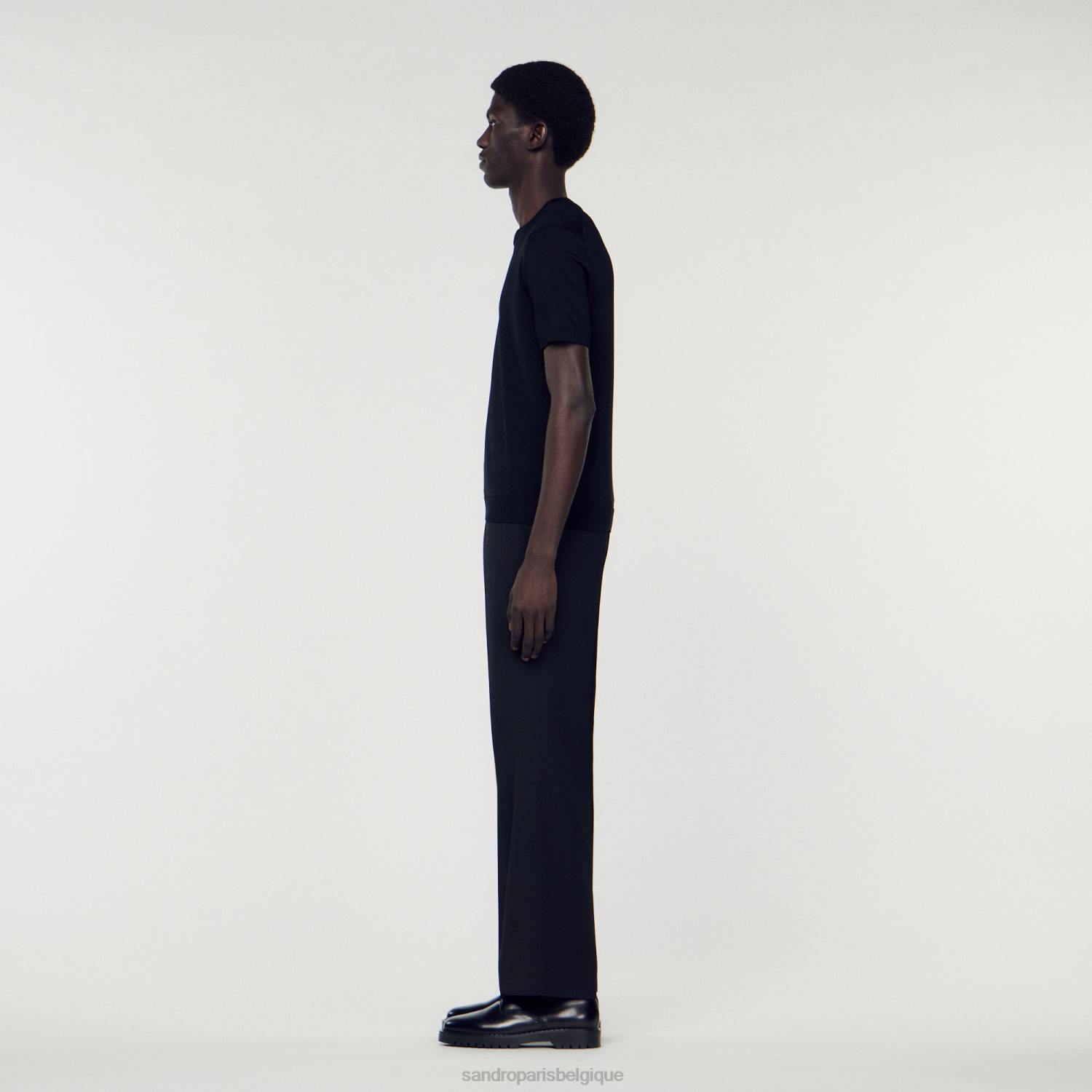 vêtements Sandro Paris t-shirt tricoté noir Hommes XLXD698