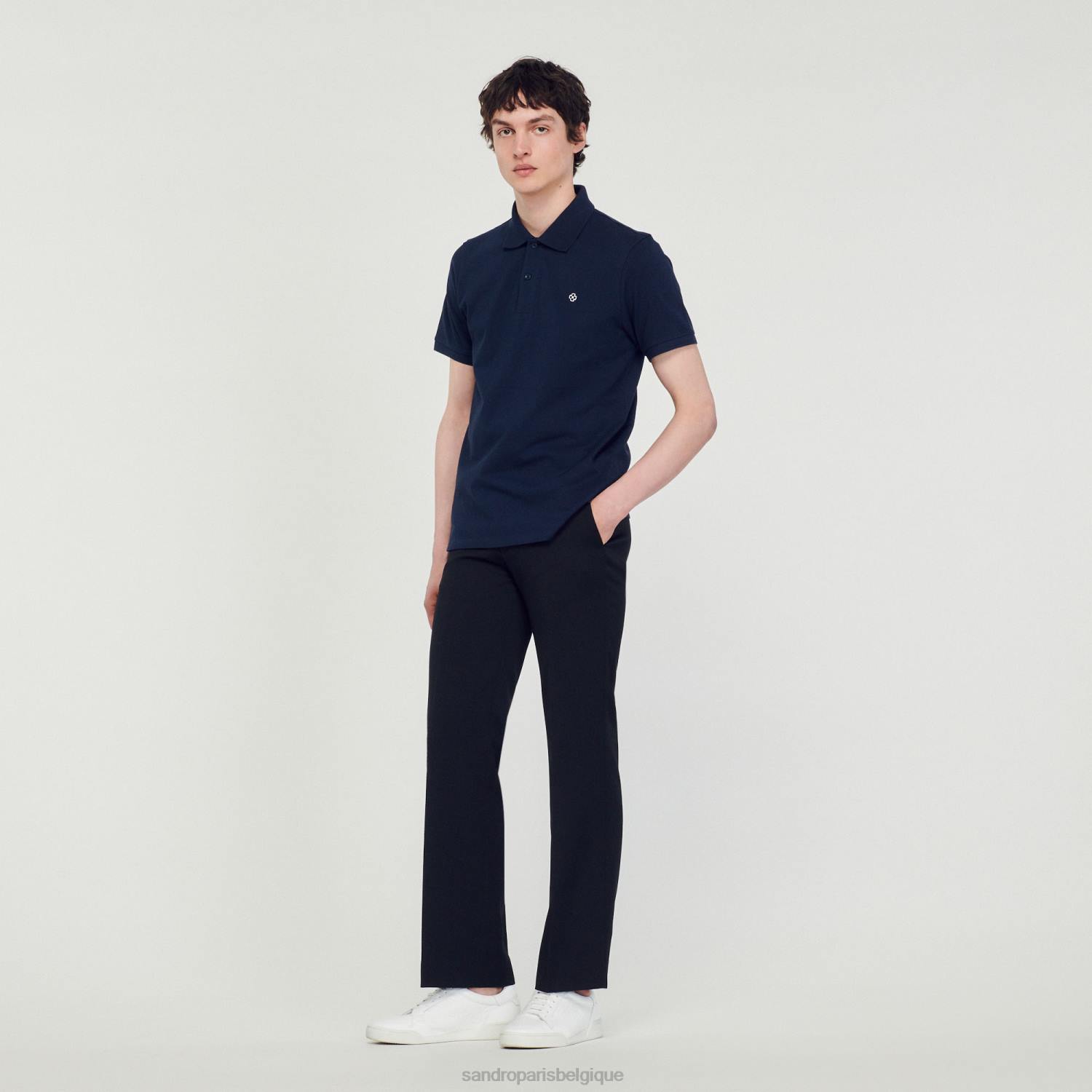 vêtements Sandro Paris polo avec patch croix carré bleu marine Hommes XLXD827