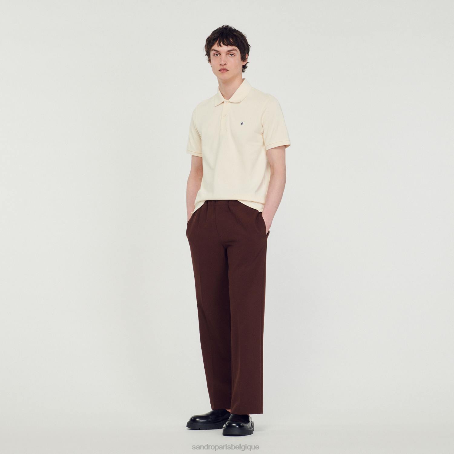 vêtements Sandro Paris polo avec patch croix carré une couleur Hommes XLXD730
