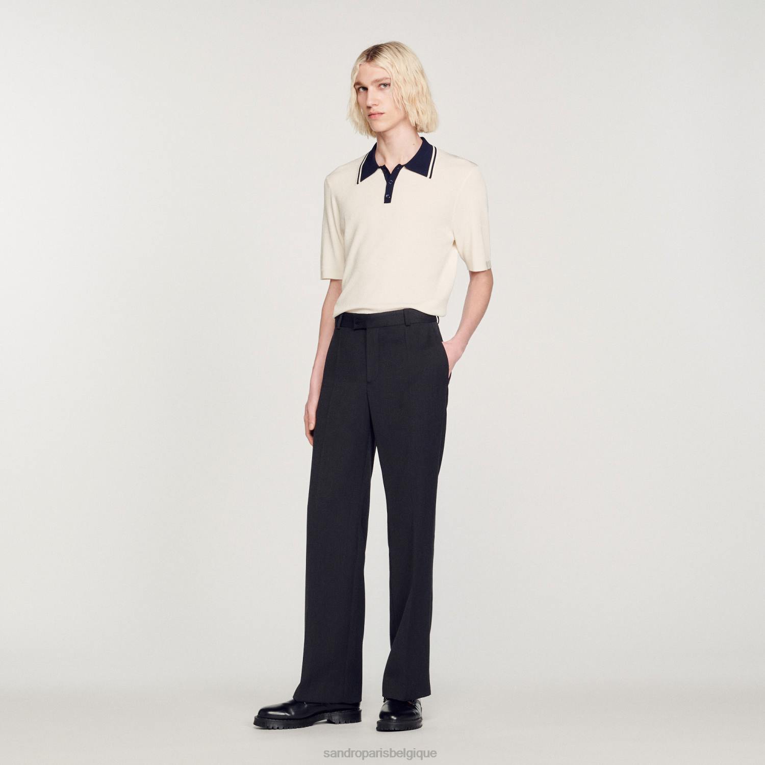 vêtements Sandro Paris polo à col contrastant écru Hommes XLXD702