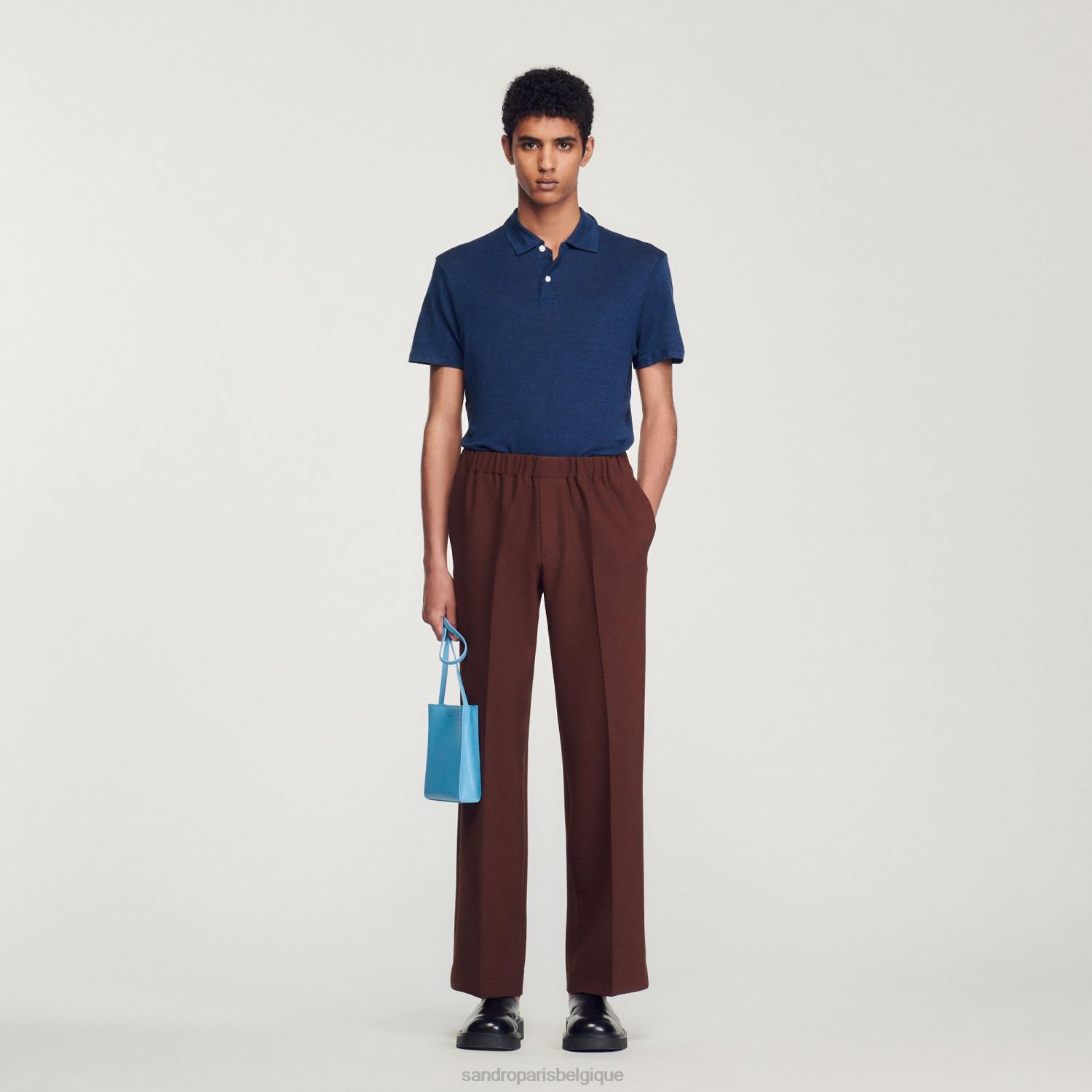 vêtements Sandro Paris polo en lin bleu marine foncé Hommes XLXD745