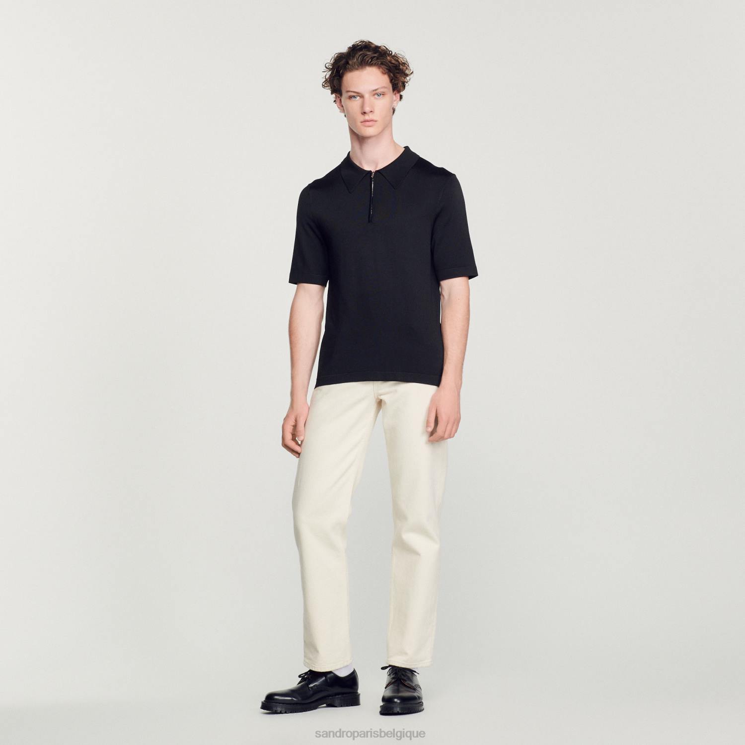 vêtements Sandro Paris polo en maille avec col zippé noir Hommes XLXD629