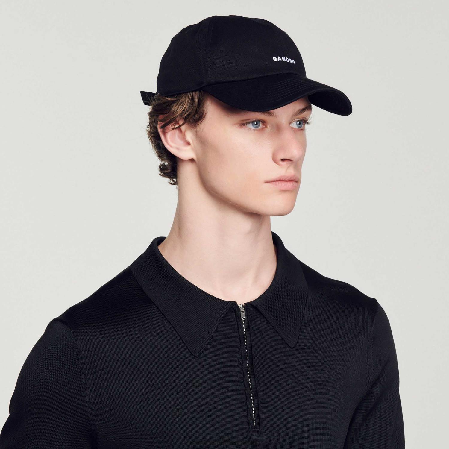 vêtements Sandro Paris polo en maille avec col zippé noir Hommes XLXD629