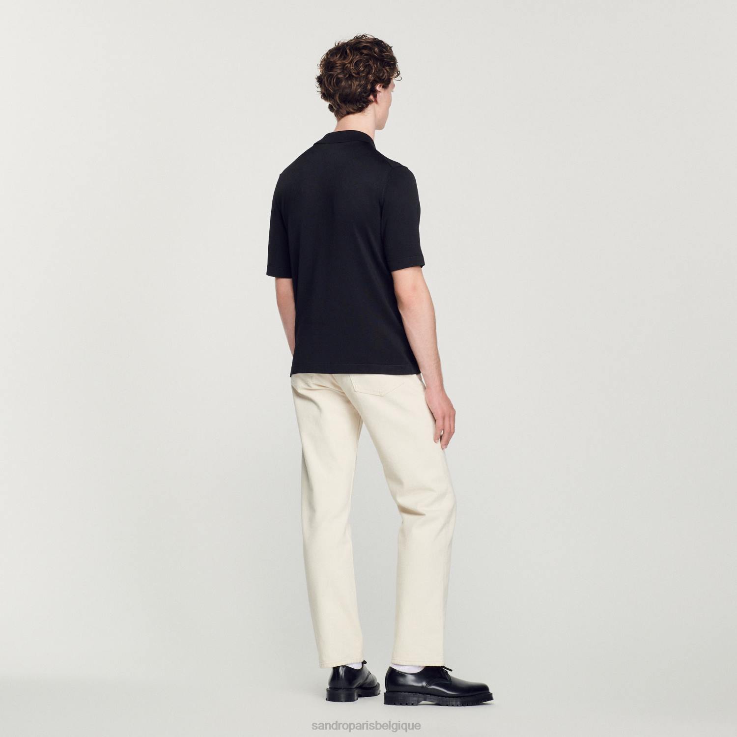vêtements Sandro Paris polo en maille avec col zippé noir Hommes XLXD629