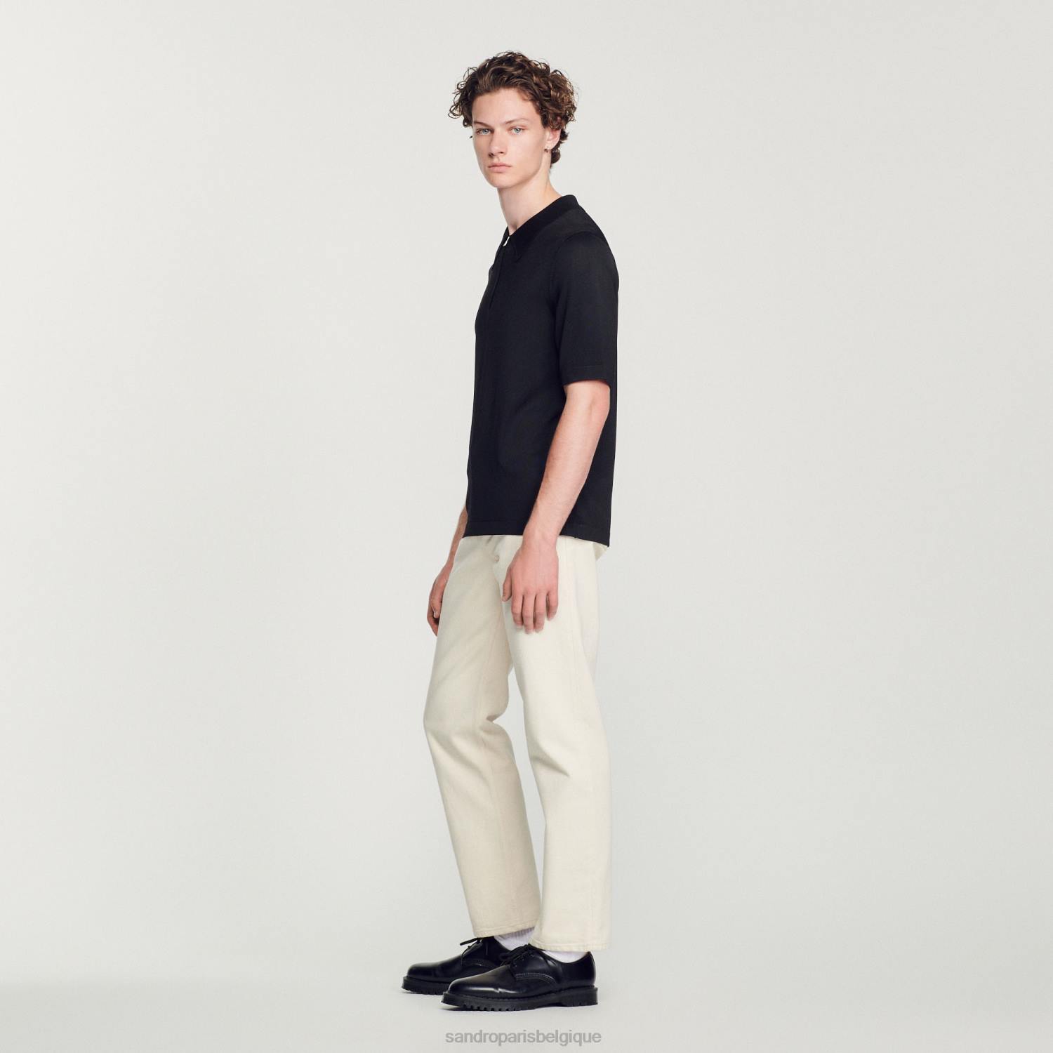 vêtements Sandro Paris polo en maille avec col zippé noir Hommes XLXD629