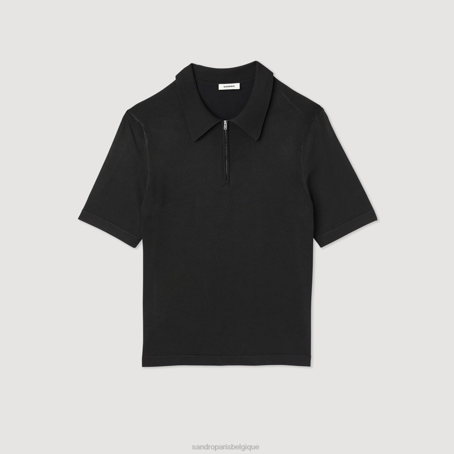 vêtements Sandro Paris polo en maille avec col zippé noir Hommes XLXD629