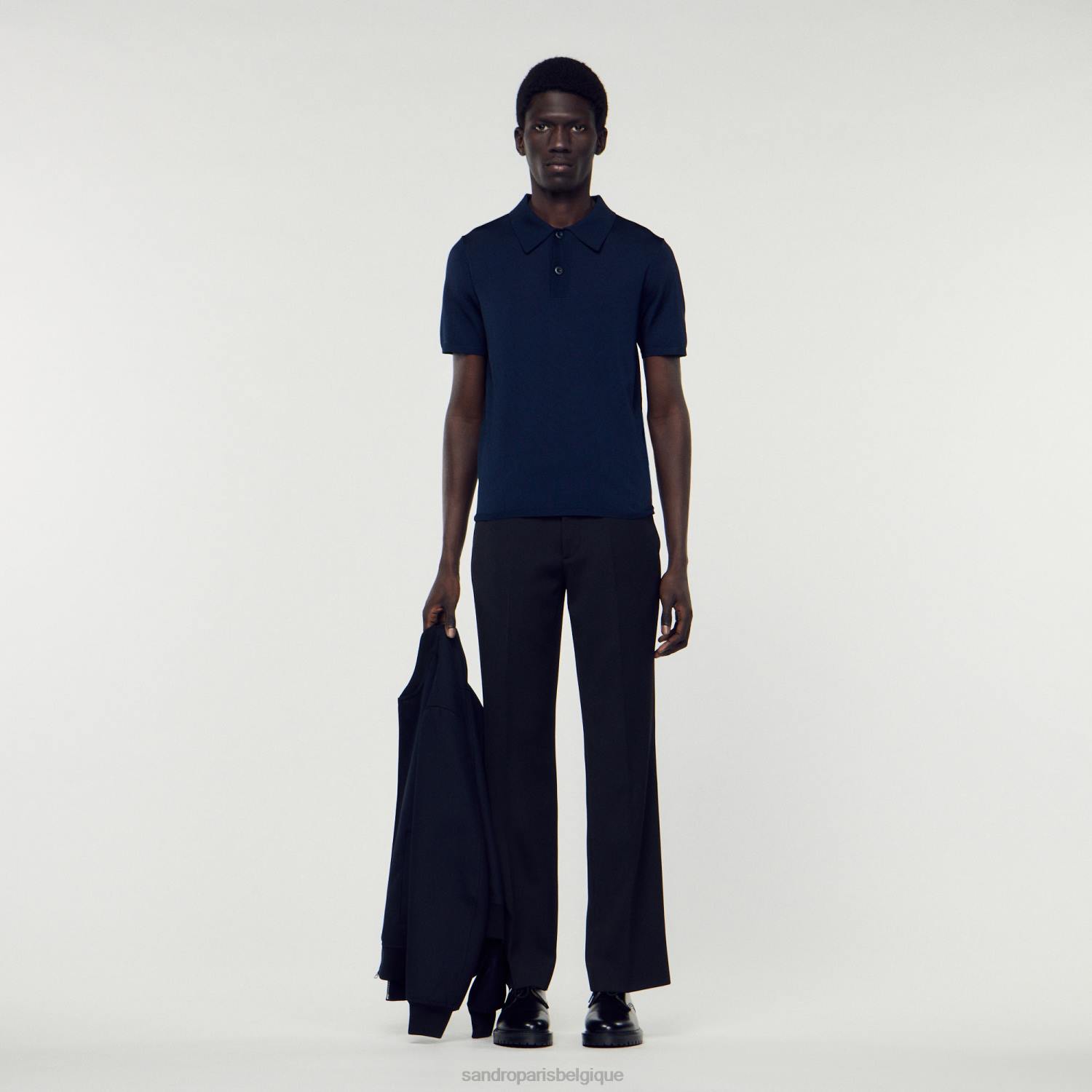 vêtements Sandro Paris polo en maille à manches courtes bleu marine Hommes XLXD715