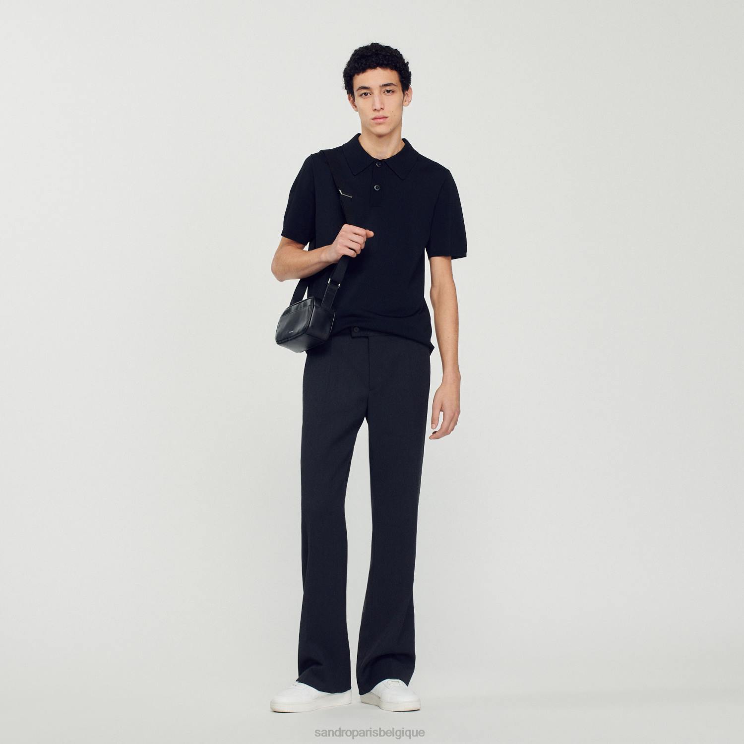 vêtements Sandro Paris polo en maille à manches courtes noir Hommes XLXD700