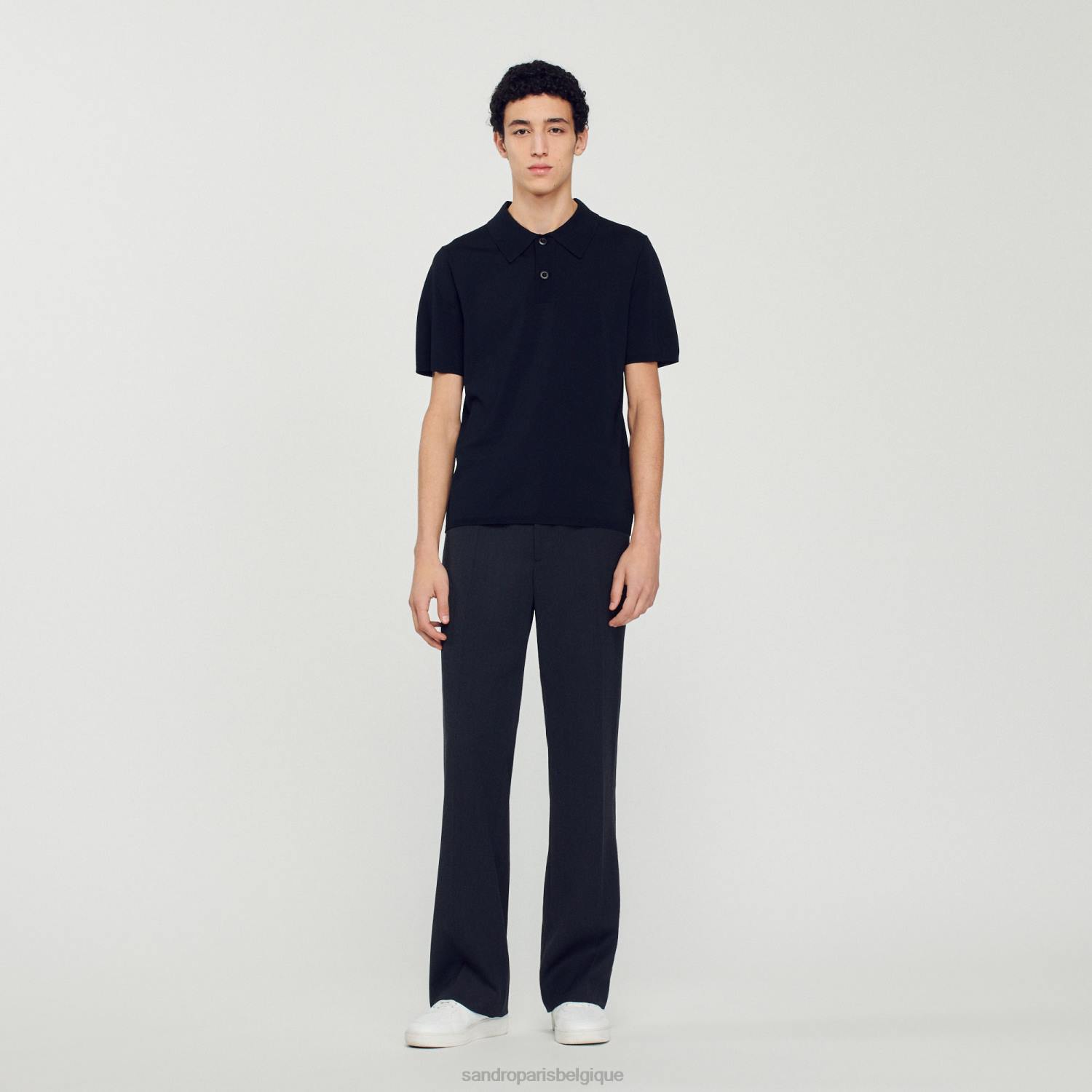 vêtements Sandro Paris polo en maille à manches courtes noir Hommes XLXD700