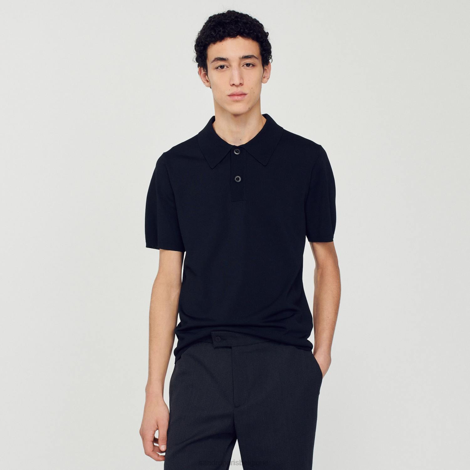 vêtements Sandro Paris polo en maille à manches courtes noir Hommes XLXD700