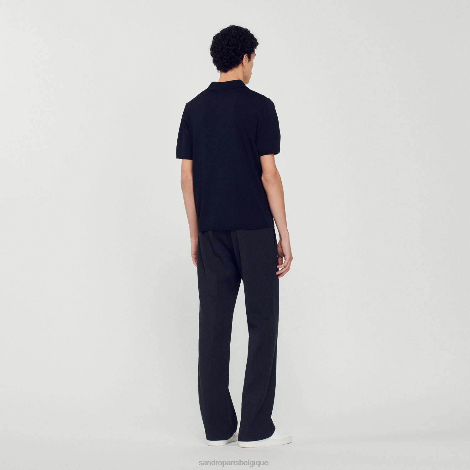 vêtements Sandro Paris polo en maille à manches courtes noir Hommes XLXD700