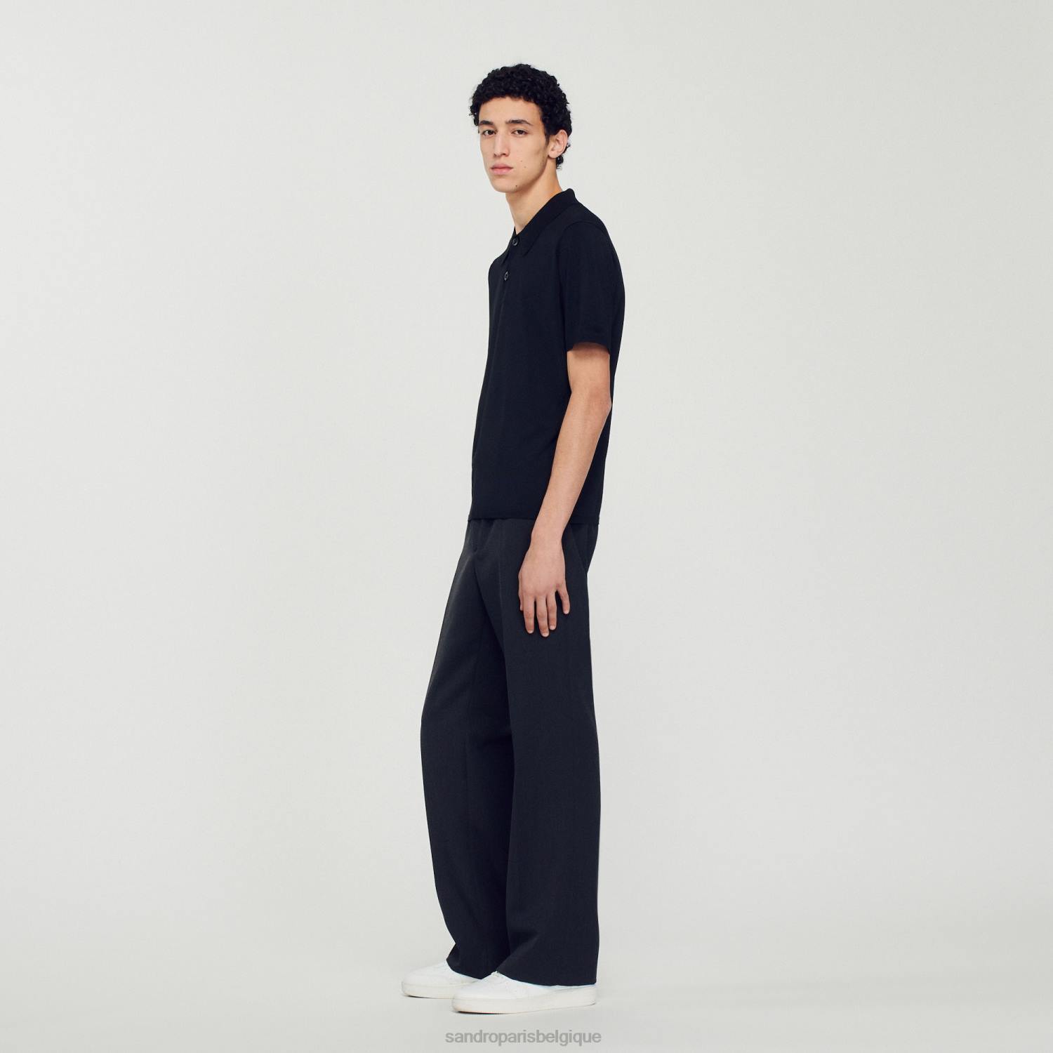 vêtements Sandro Paris polo en maille à manches courtes noir Hommes XLXD700