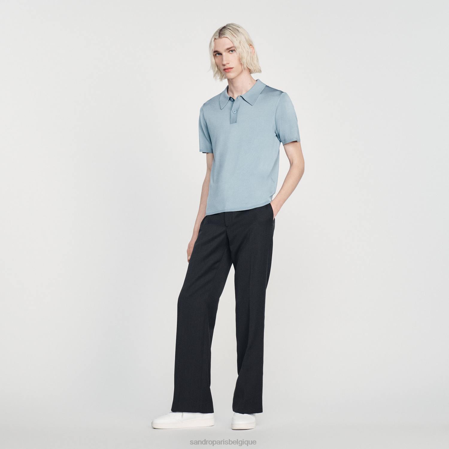 vêtements Sandro Paris polo en maille à manches courtes une couleur Hommes XLXD705
