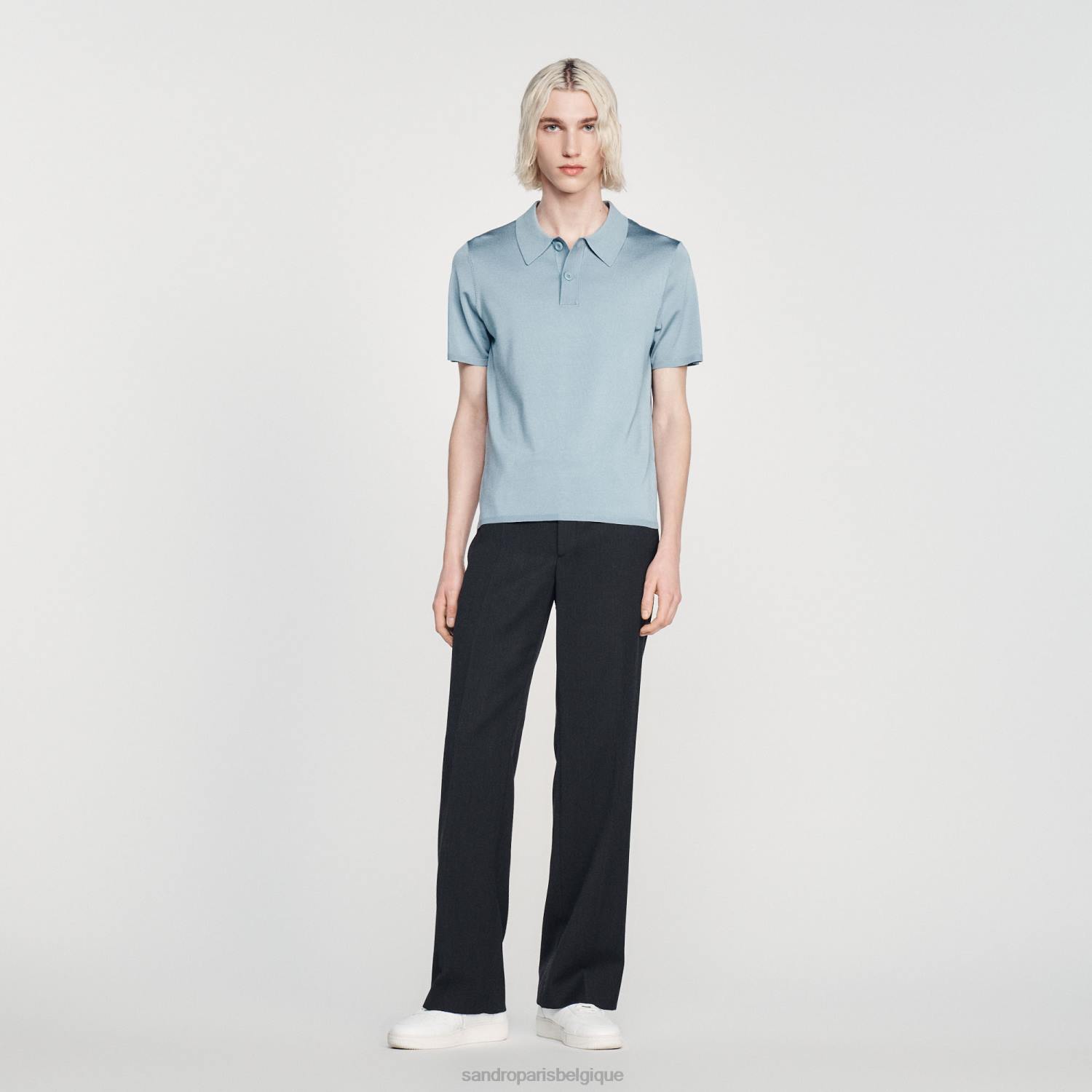vêtements Sandro Paris polo en maille à manches courtes une couleur Hommes XLXD705