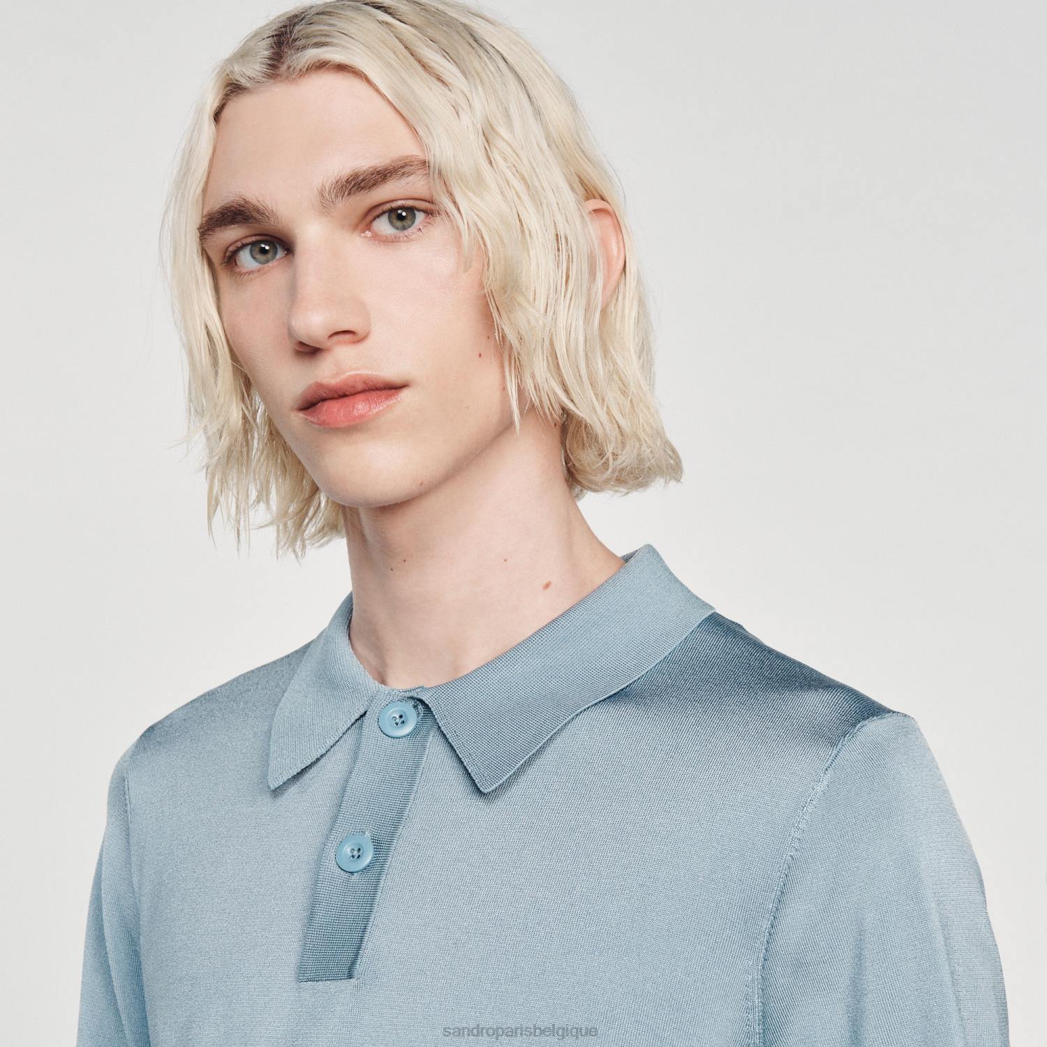 vêtements Sandro Paris polo en maille à manches courtes une couleur Hommes XLXD705