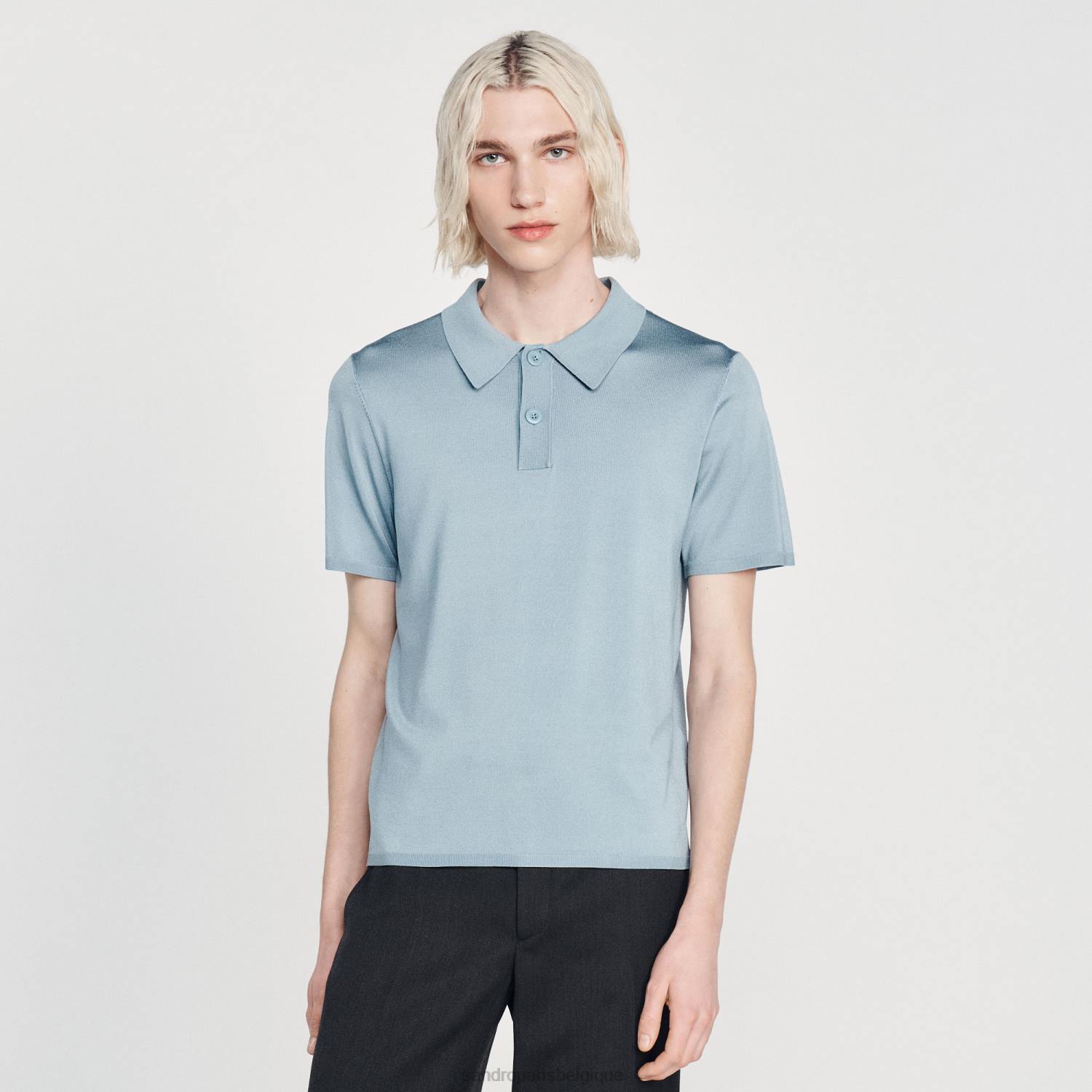 vêtements Sandro Paris polo en maille à manches courtes une couleur Hommes XLXD705