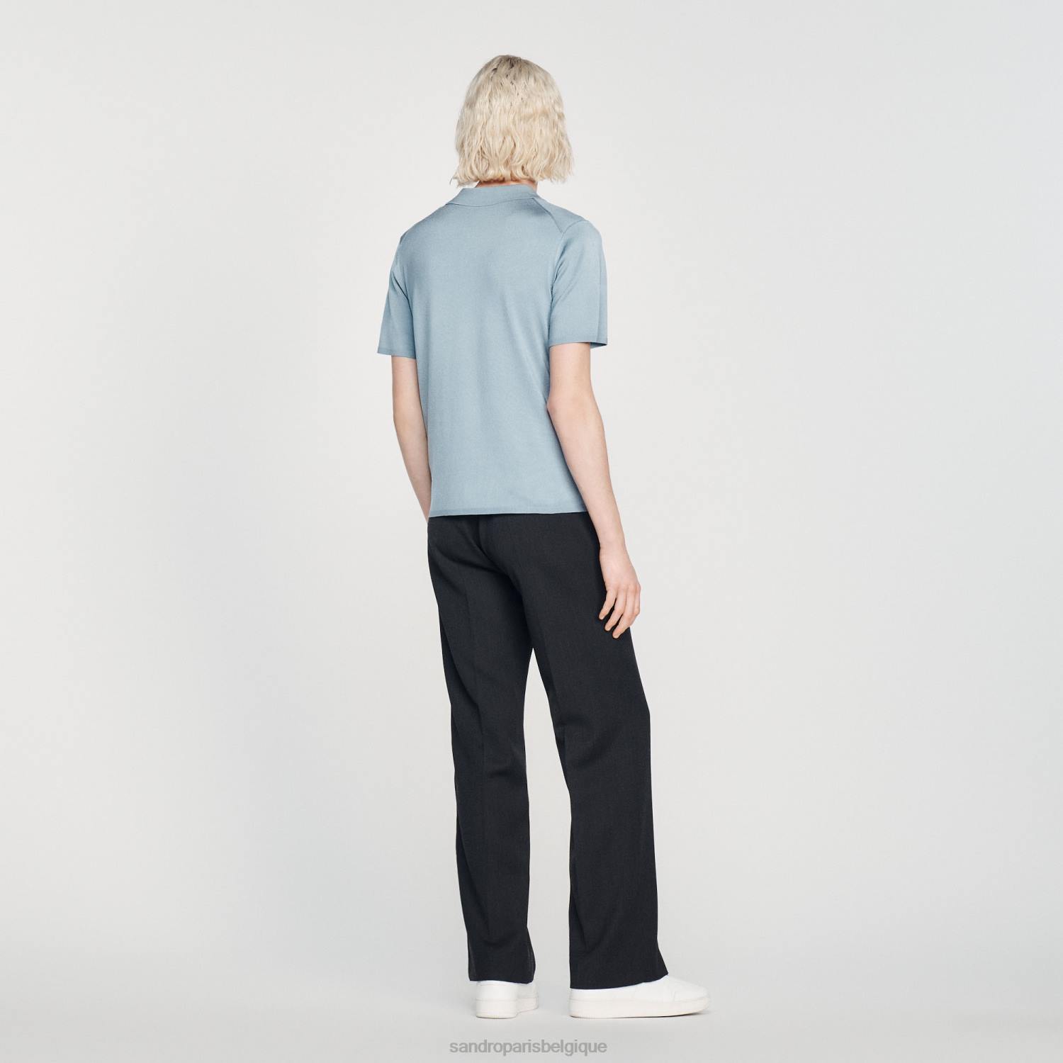 vêtements Sandro Paris polo en maille à manches courtes une couleur Hommes XLXD705