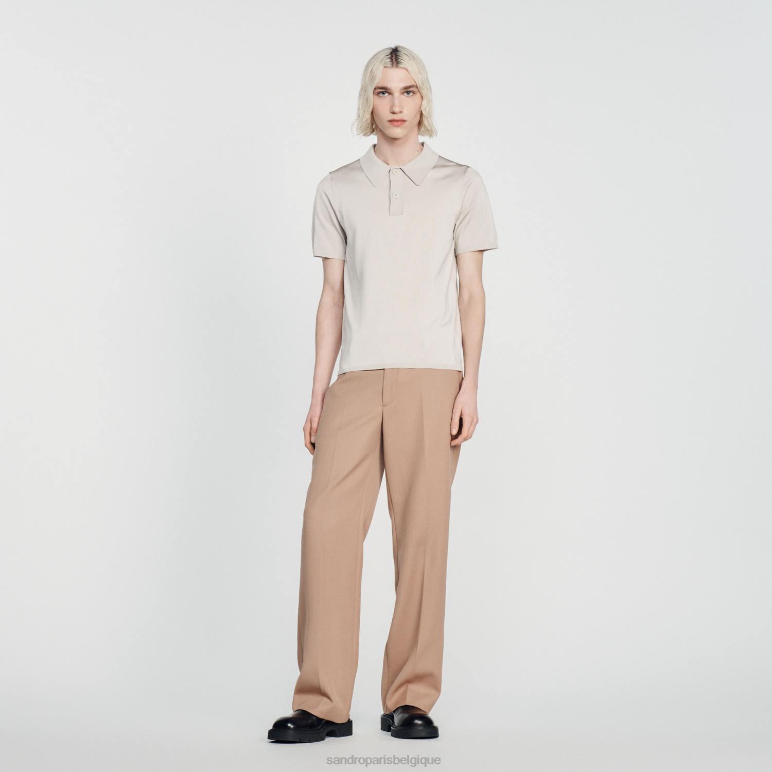 vêtements Sandro Paris polo en maille à manches courtes une couleur Hommes XLXD716