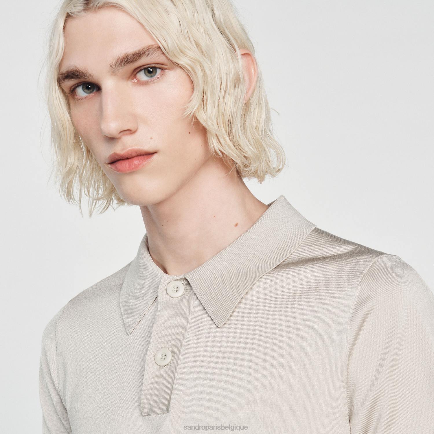 vêtements Sandro Paris polo en maille à manches courtes une couleur Hommes XLXD716