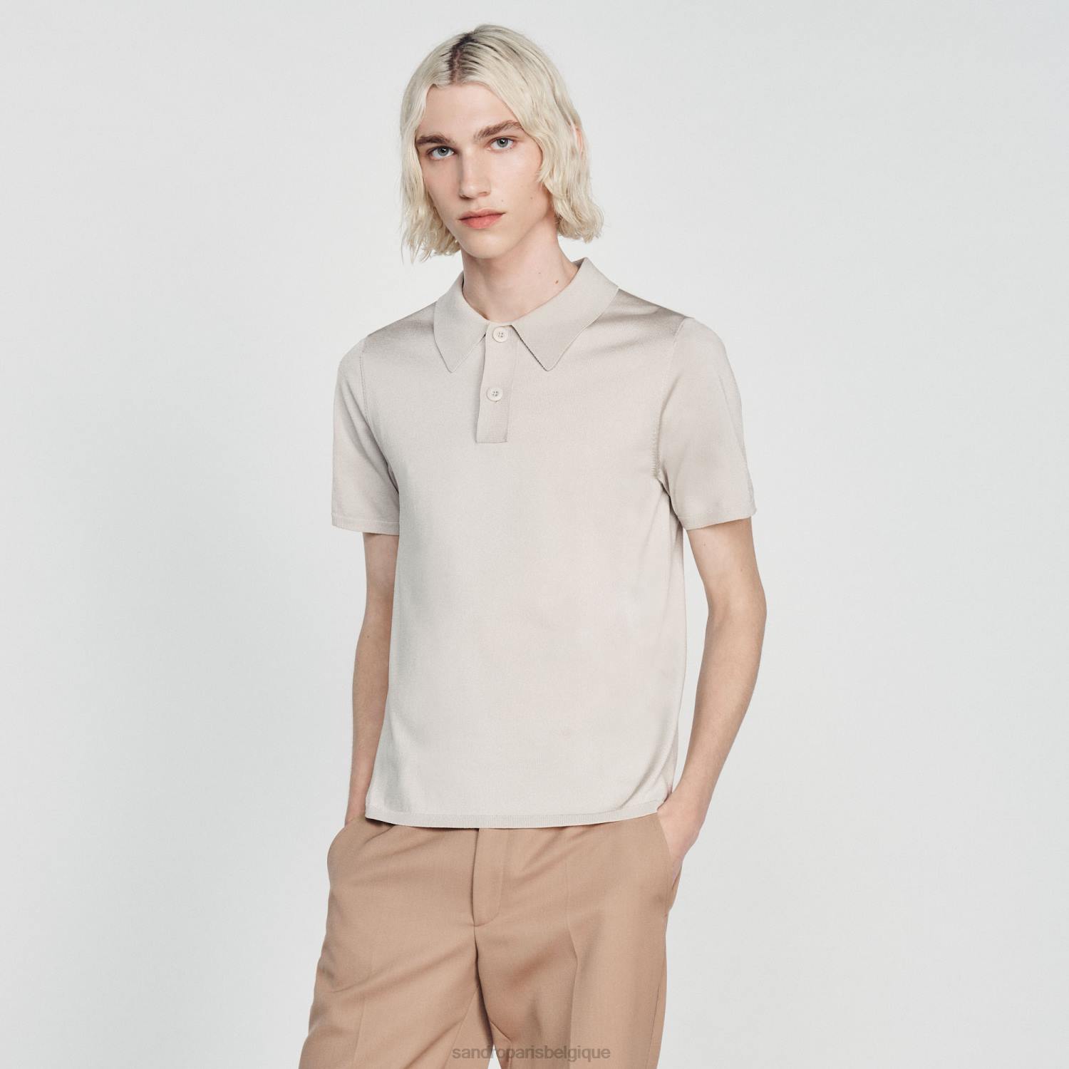 vêtements Sandro Paris polo en maille à manches courtes une couleur Hommes XLXD716