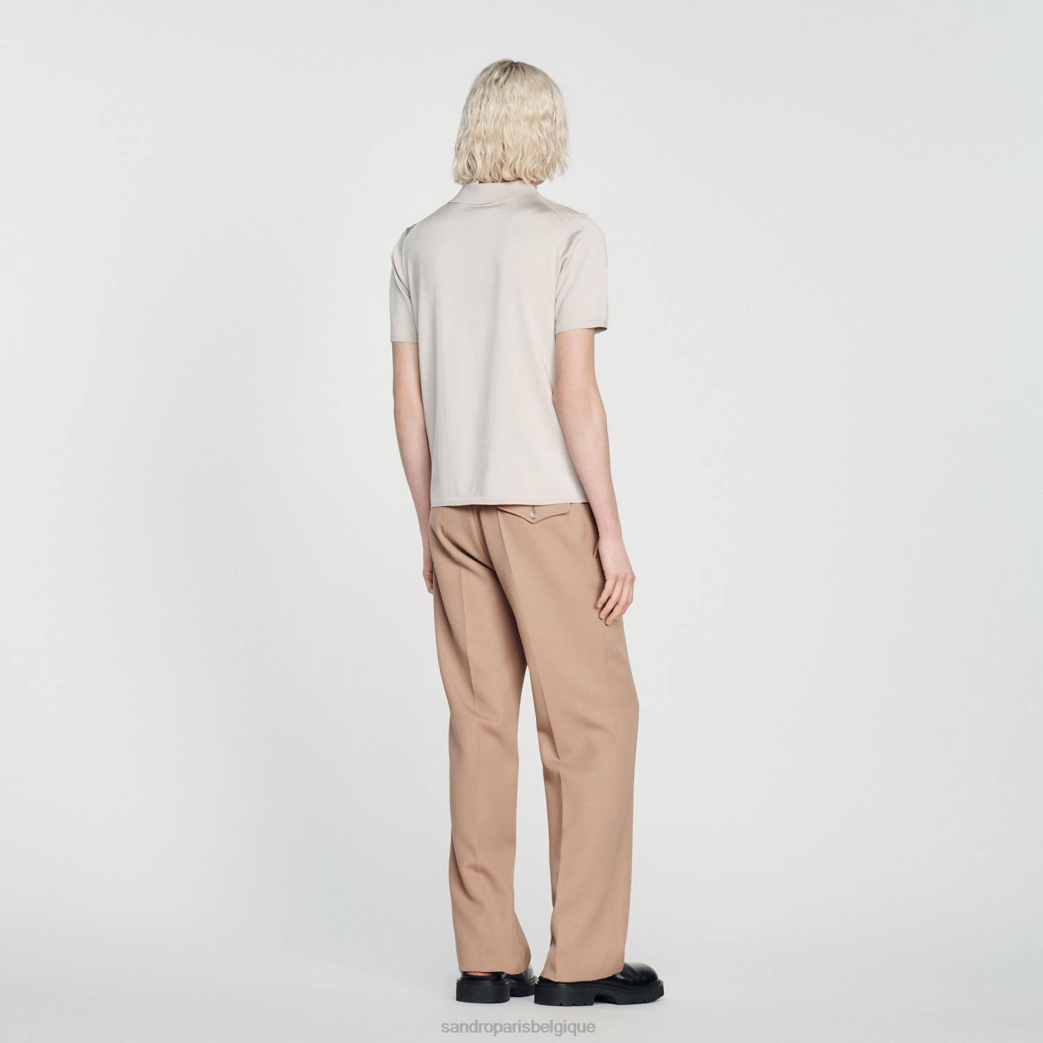 vêtements Sandro Paris polo en maille à manches courtes une couleur Hommes XLXD716
