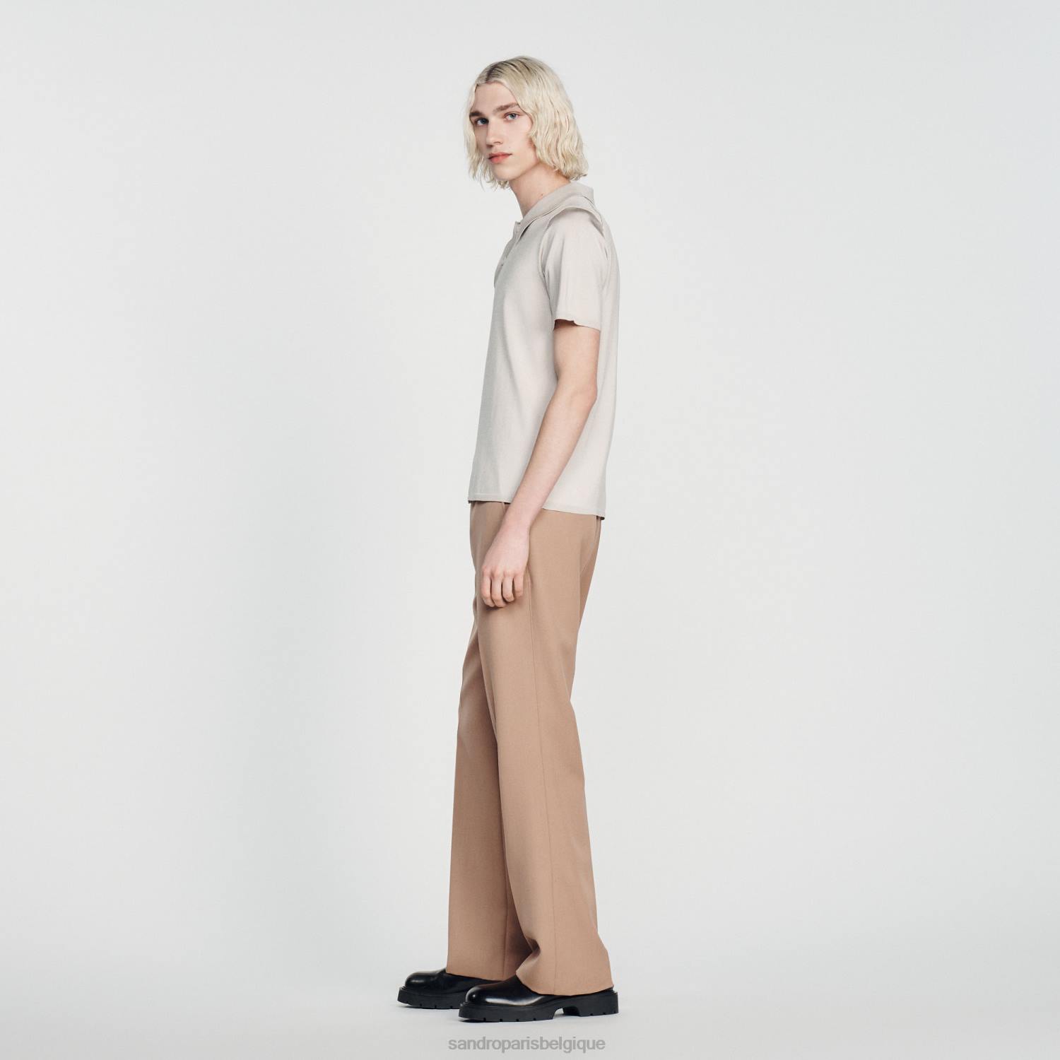 vêtements Sandro Paris polo en maille à manches courtes une couleur Hommes XLXD716