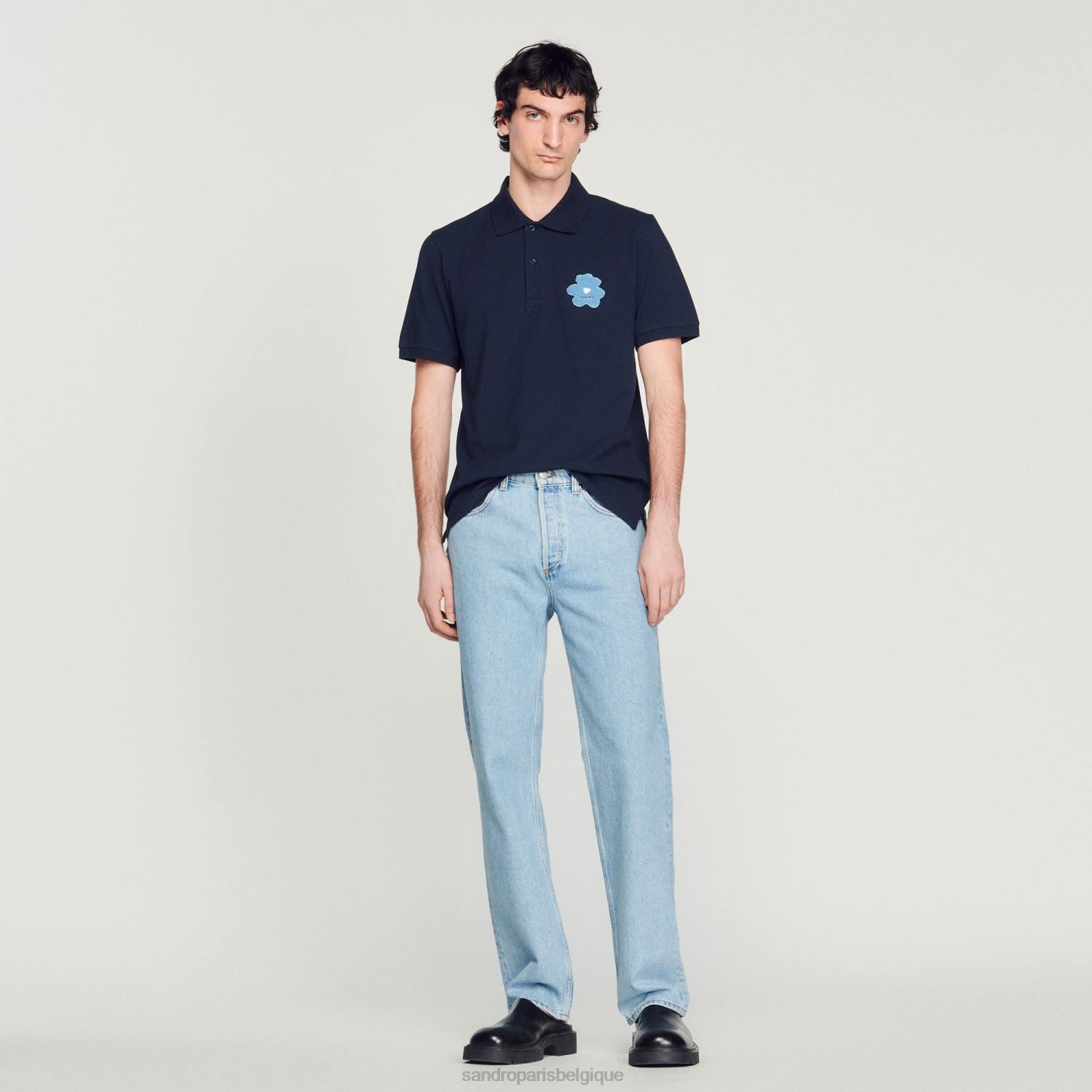 vêtements Sandro Paris polo à fleurs brodées bleu marine Hommes XLXD726