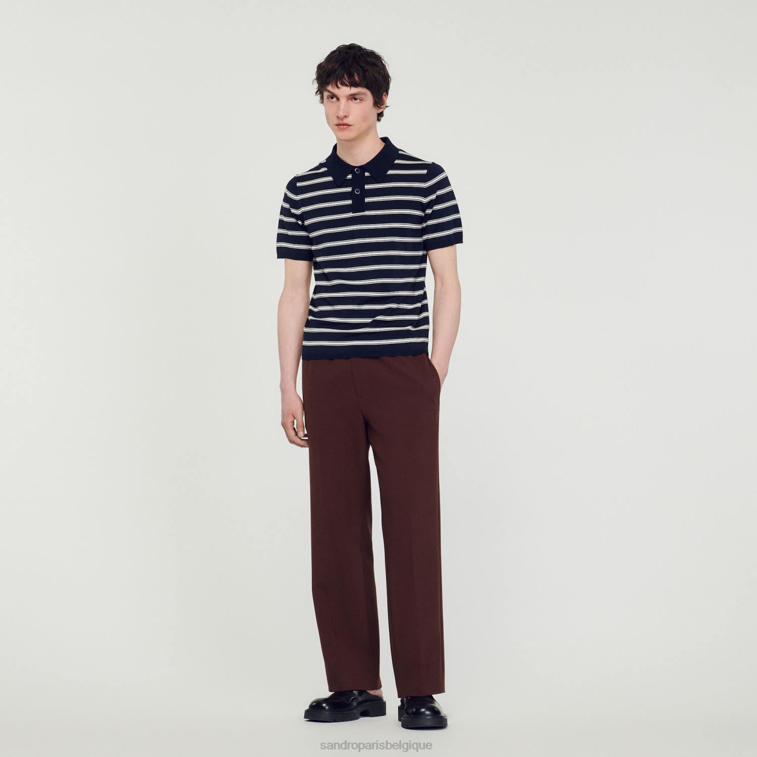 vêtements Sandro Paris polo rayé blanc cassé à rayures marine Hommes XLXD799
