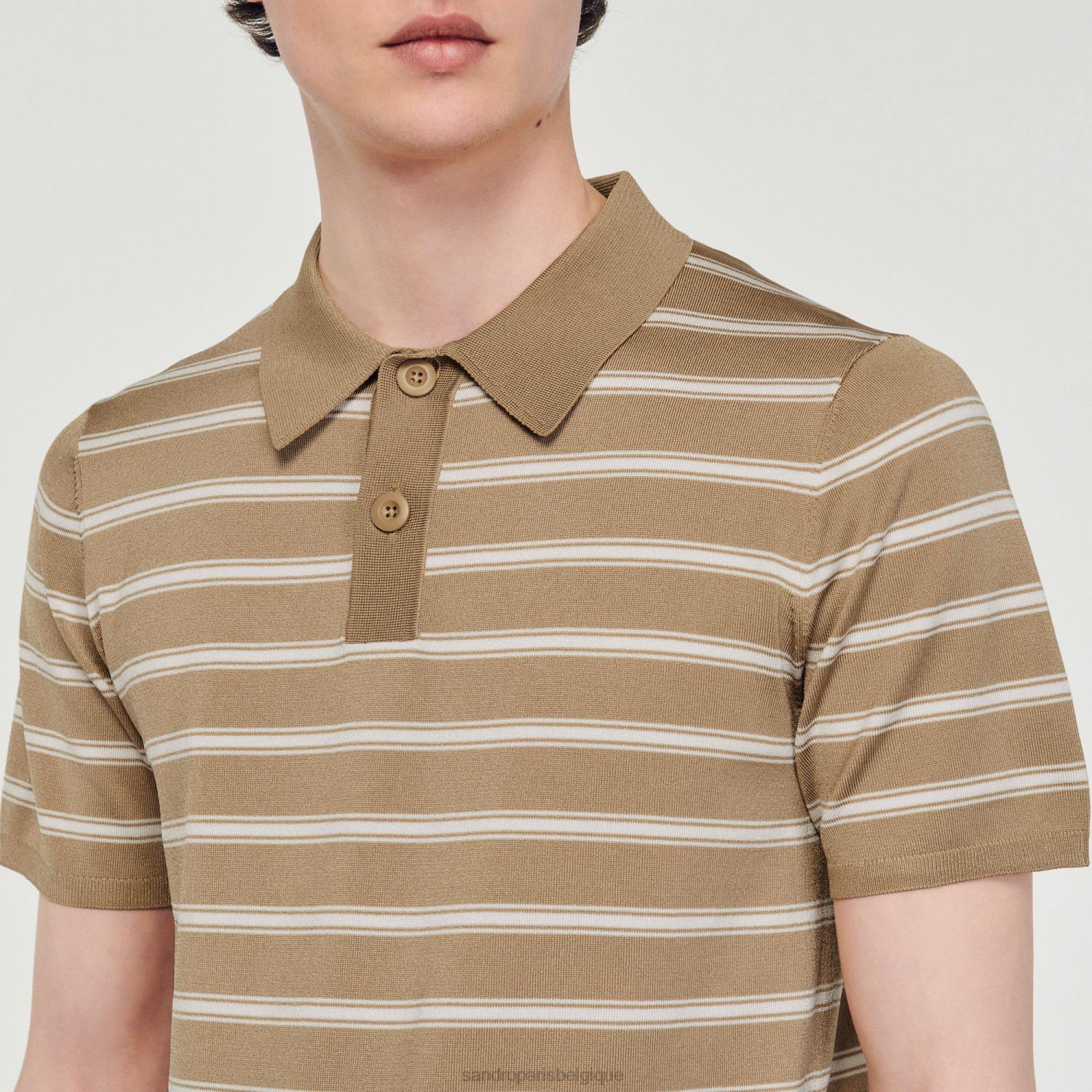vêtements Sandro Paris polo rayé fond camel/rayures beige Hommes XLXD754