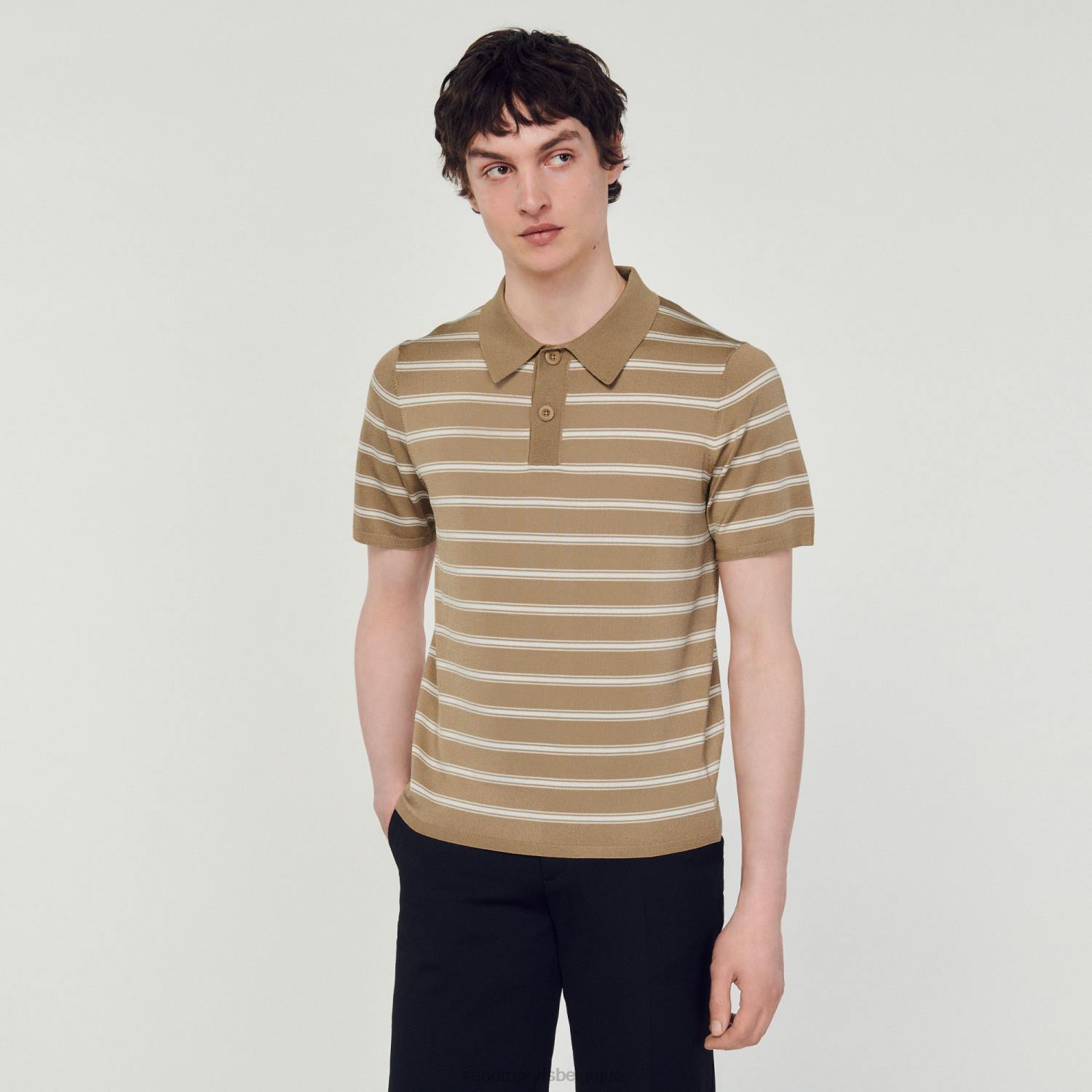 vêtements Sandro Paris polo rayé fond camel/rayures beige Hommes XLXD754