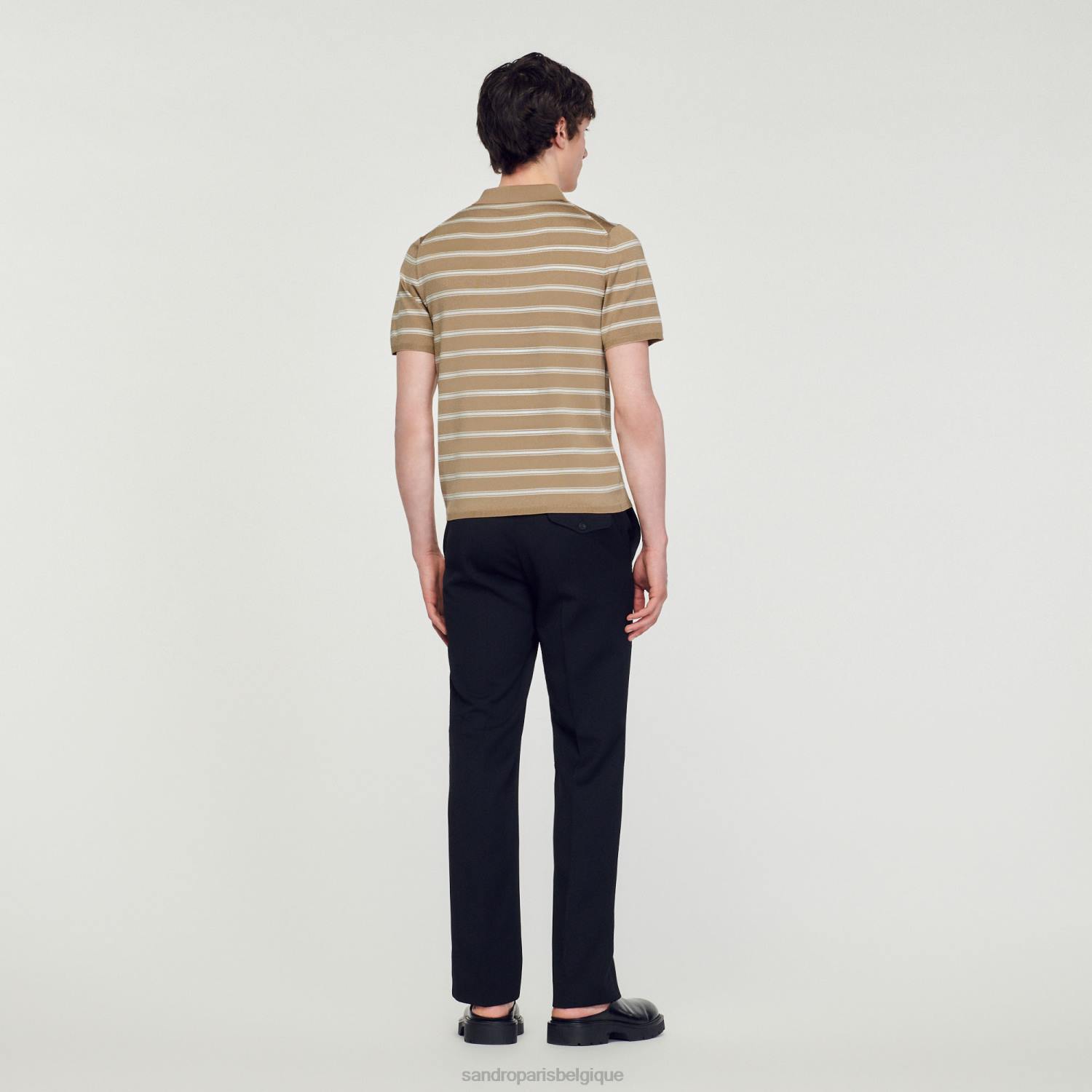 vêtements Sandro Paris polo rayé fond camel/rayures beige Hommes XLXD754