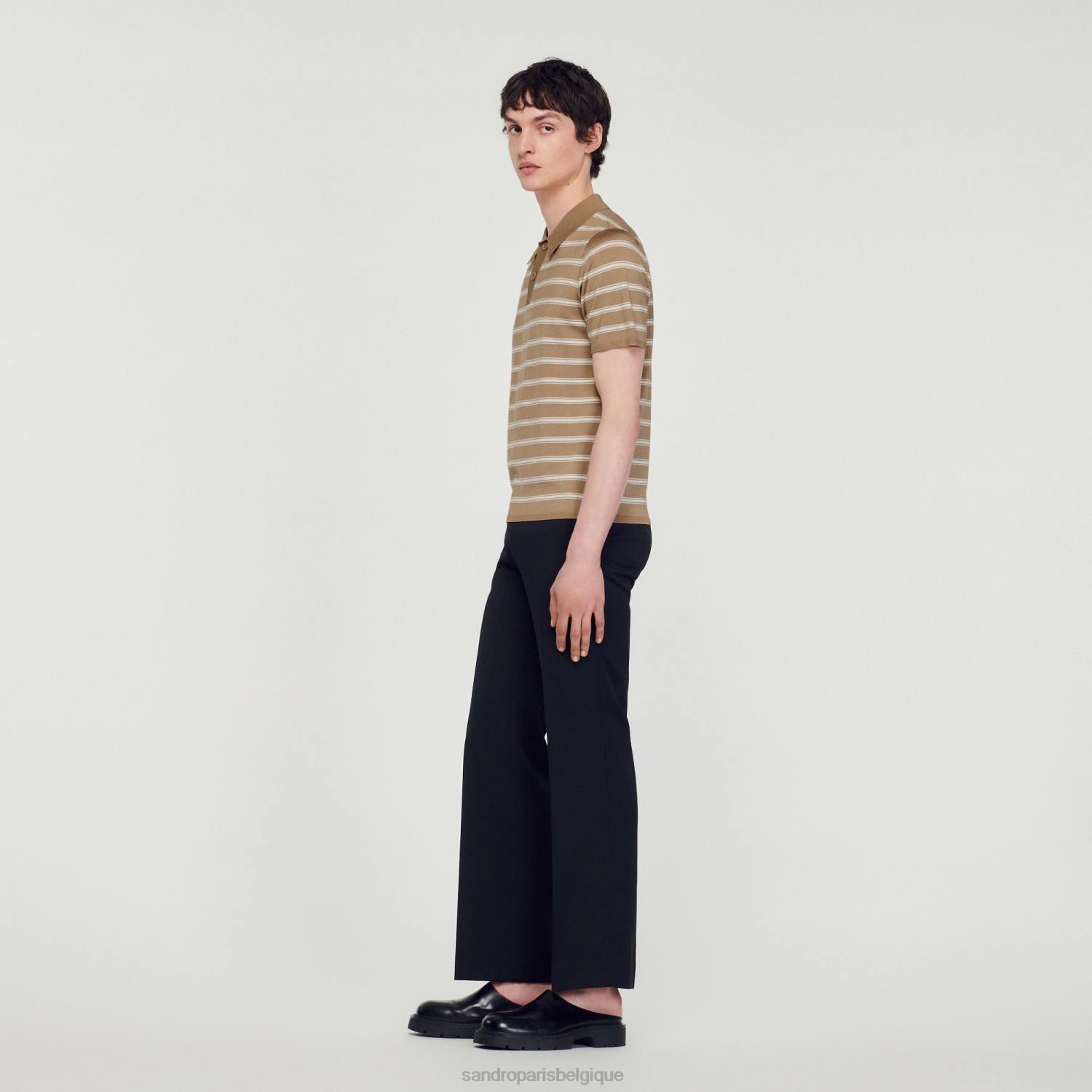 vêtements Sandro Paris polo rayé fond camel/rayures beige Hommes XLXD754
