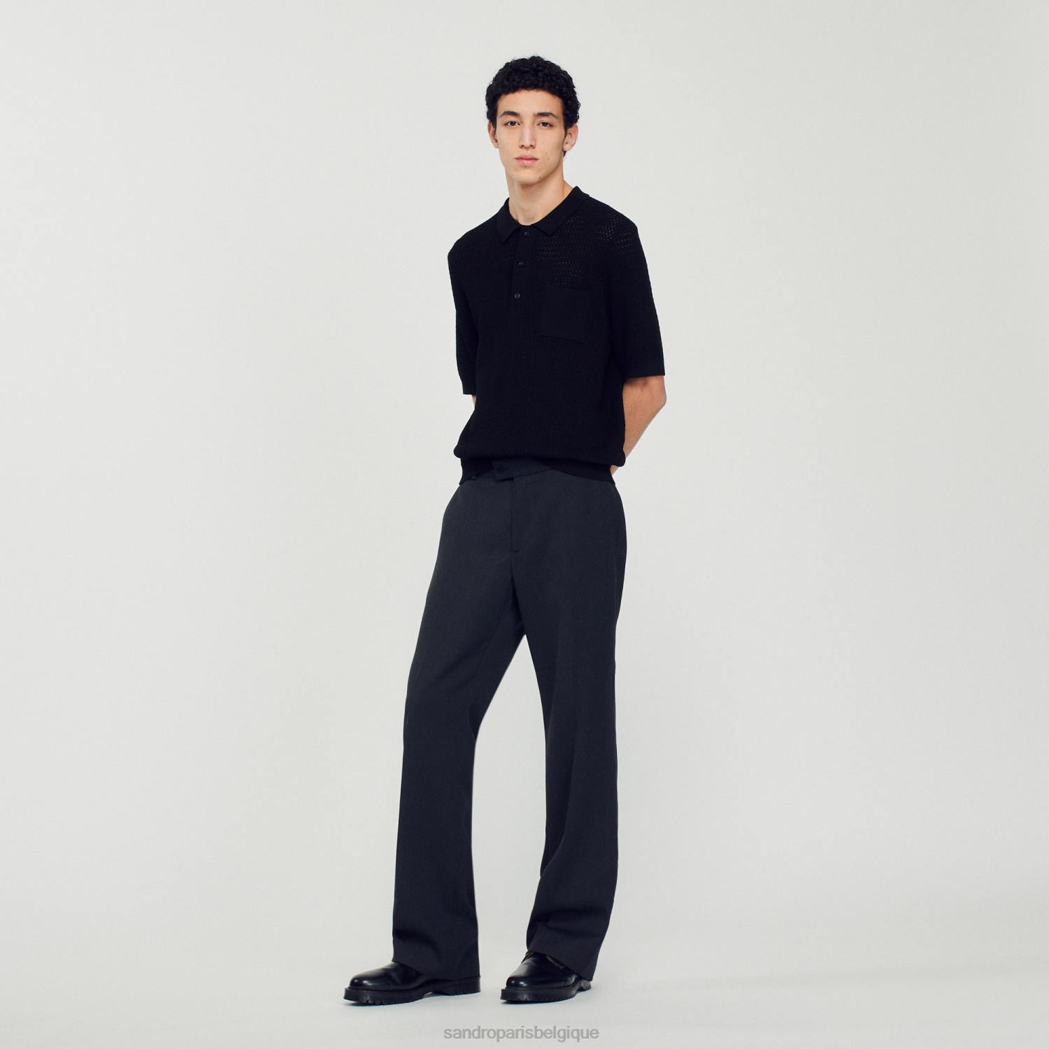 vêtements Sandro Paris pull polo à manches courtes noir Hommes XLXD748