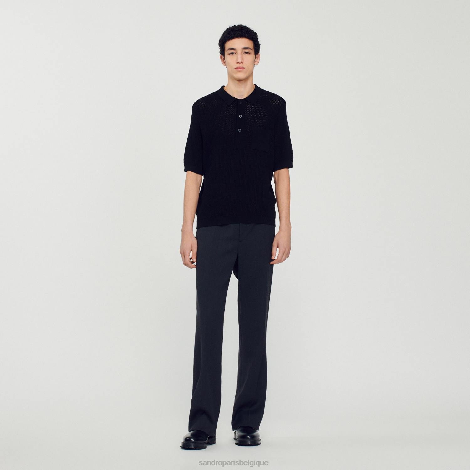 vêtements Sandro Paris pull polo à manches courtes noir Hommes XLXD748
