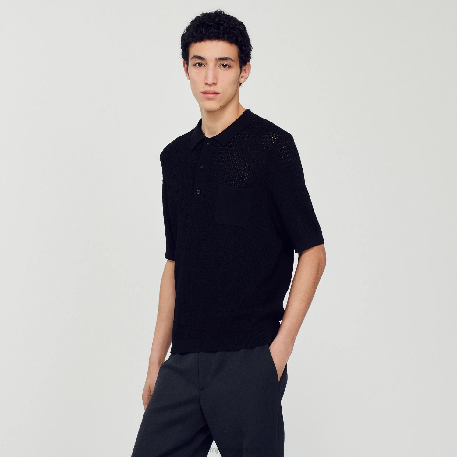 vêtements Sandro Paris pull polo à manches courtes noir Hommes XLXD748