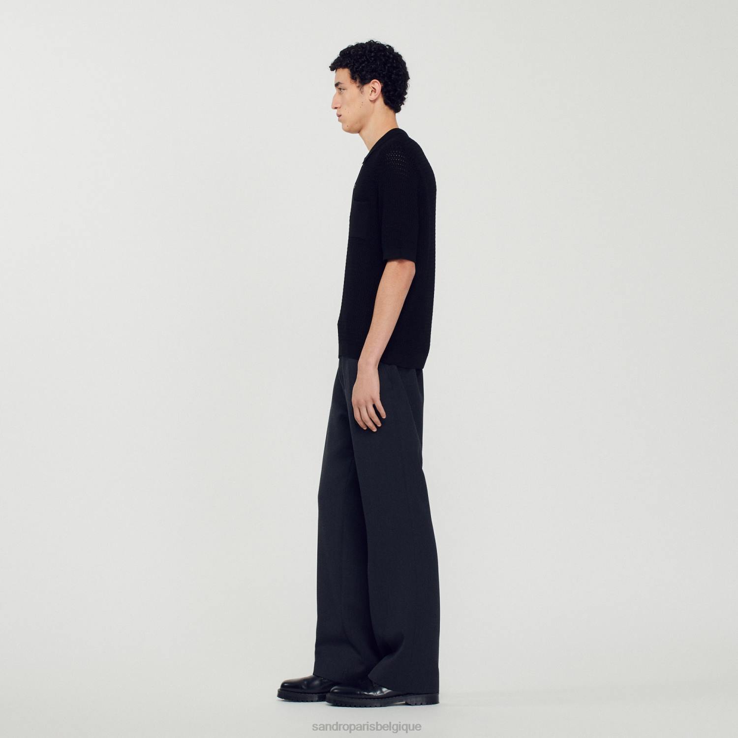 vêtements Sandro Paris pull polo à manches courtes noir Hommes XLXD748