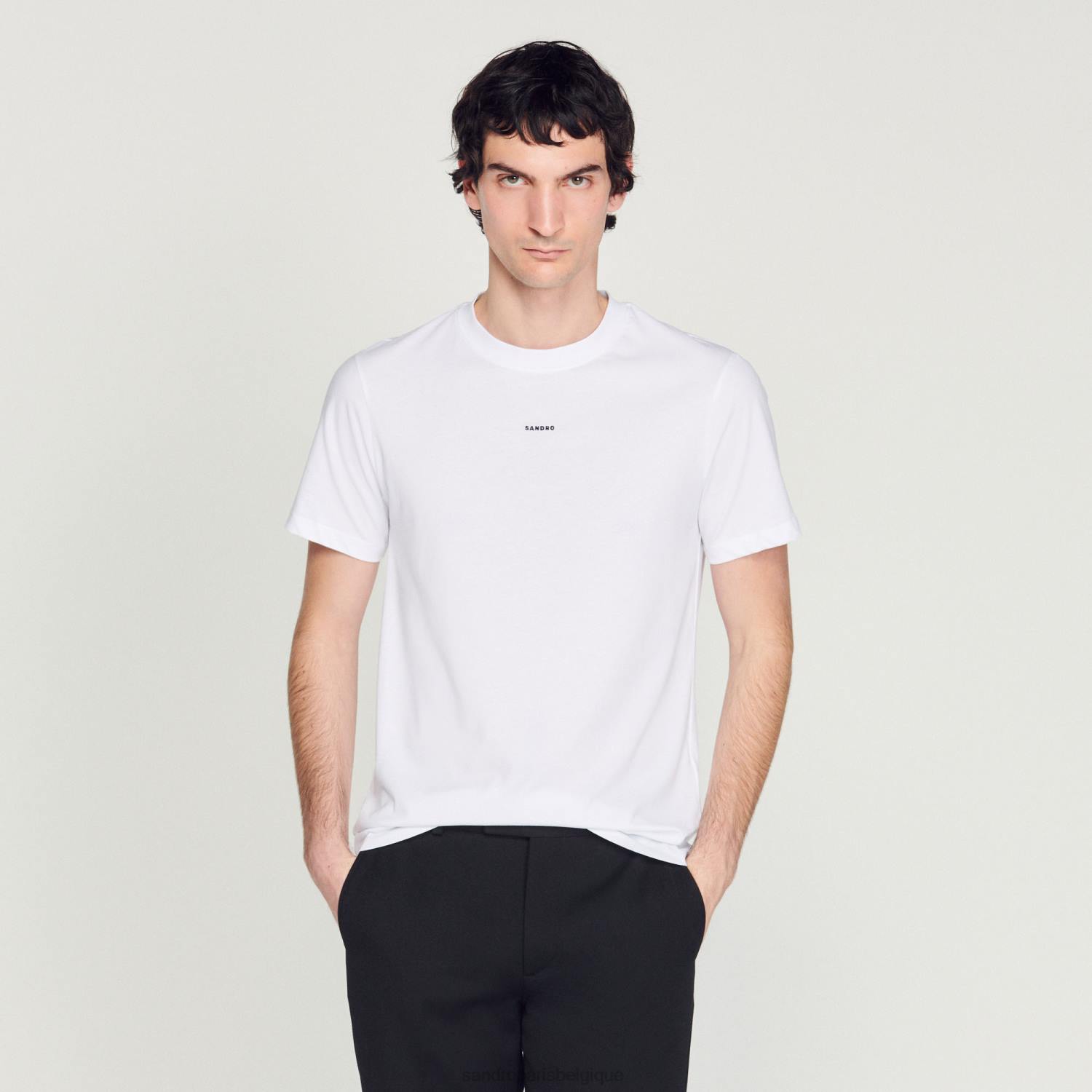 vêtements Sandro Paris t-shirt brodé blanc Hommes XLXD710