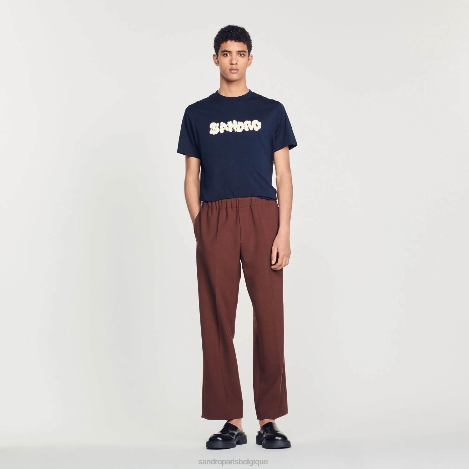 vêtements Sandro Paris t-shirt brodé bleu marine Hommes XLXD802