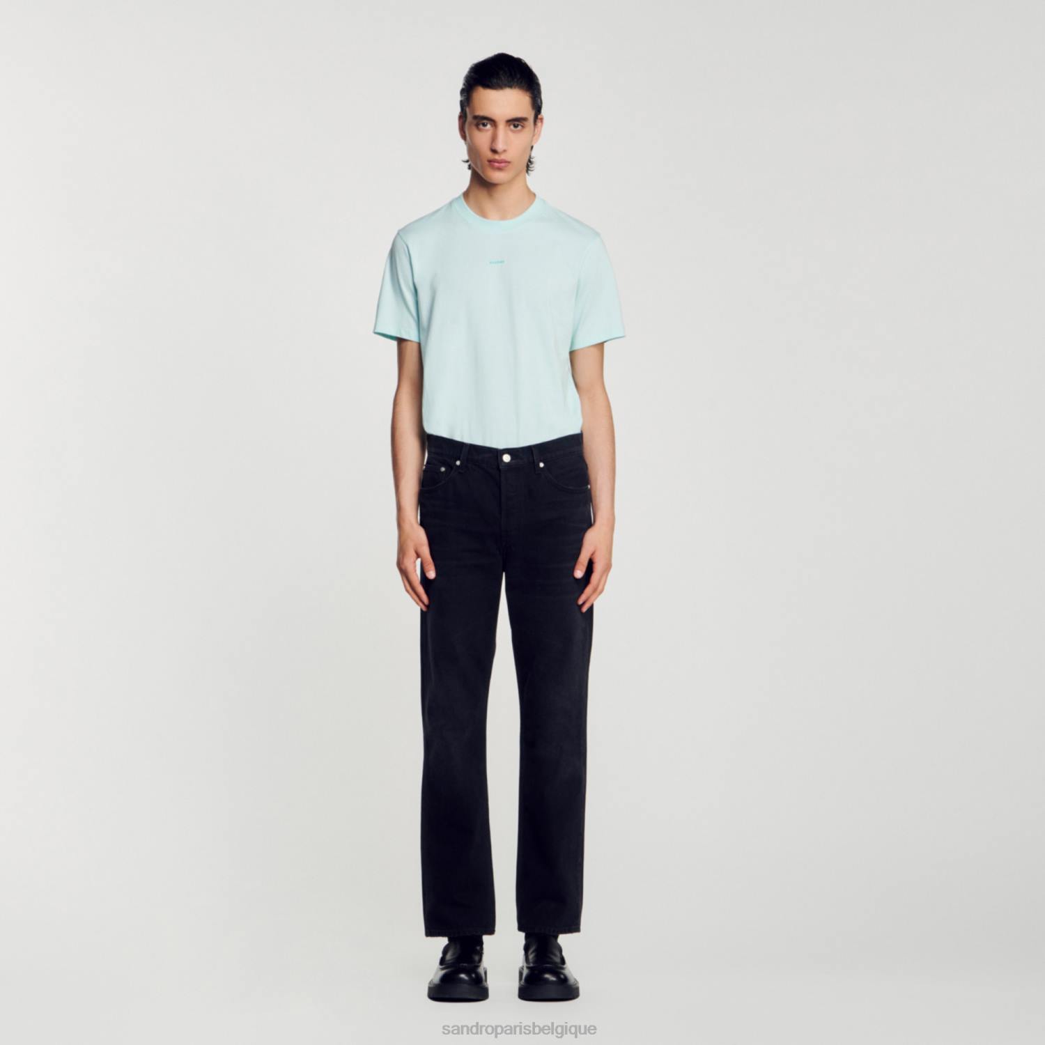 vêtements Sandro Paris t-shirt brodé bleu menthe Hommes XLXD713