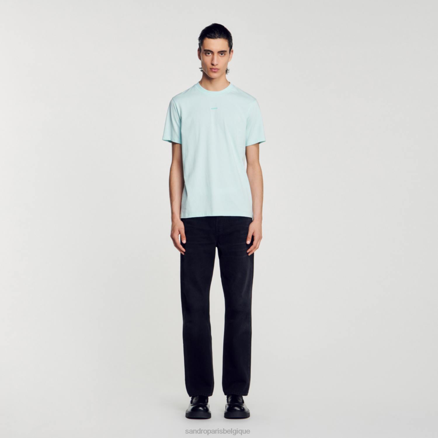 vêtements Sandro Paris t-shirt brodé bleu menthe Hommes XLXD713