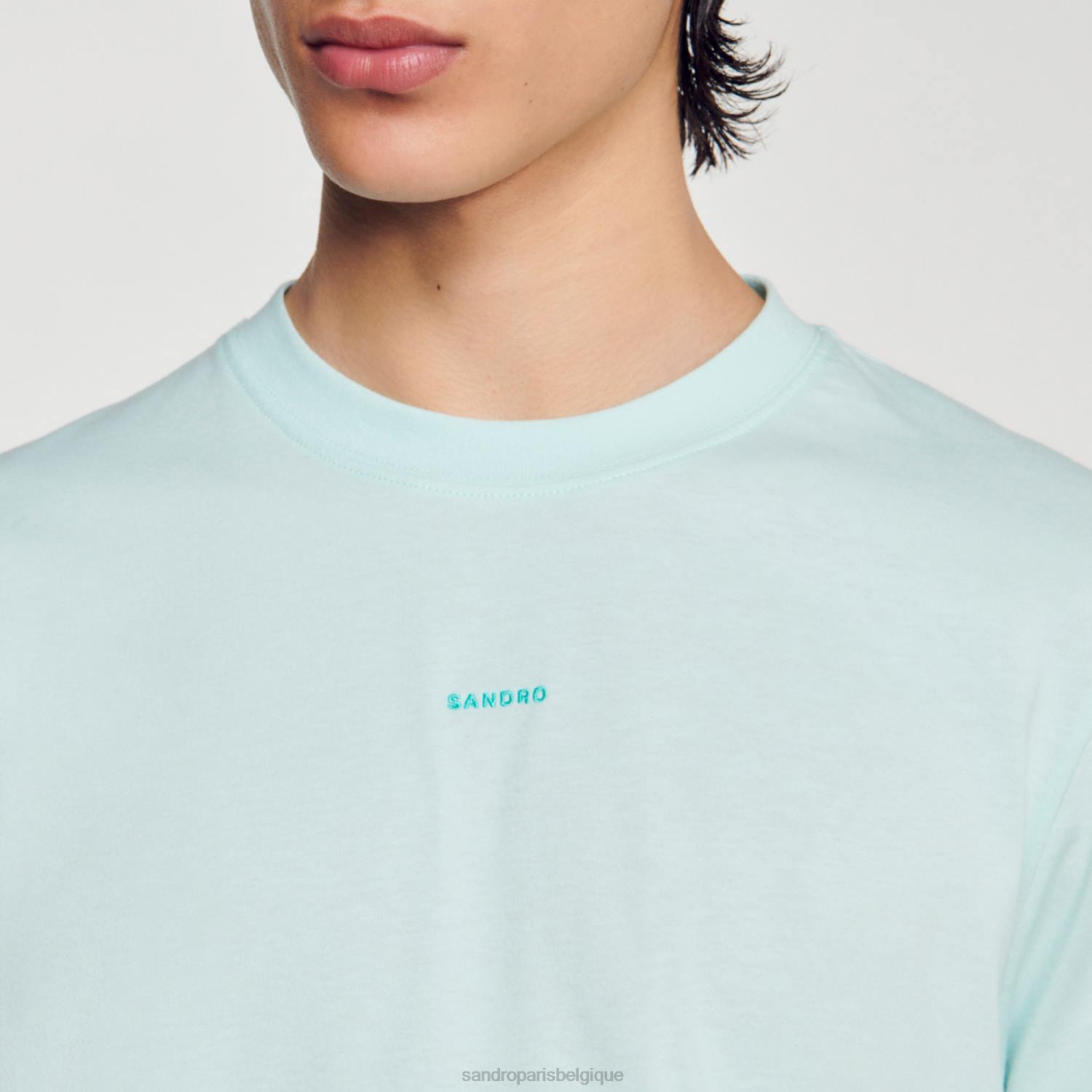 vêtements Sandro Paris t-shirt brodé bleu menthe Hommes XLXD713