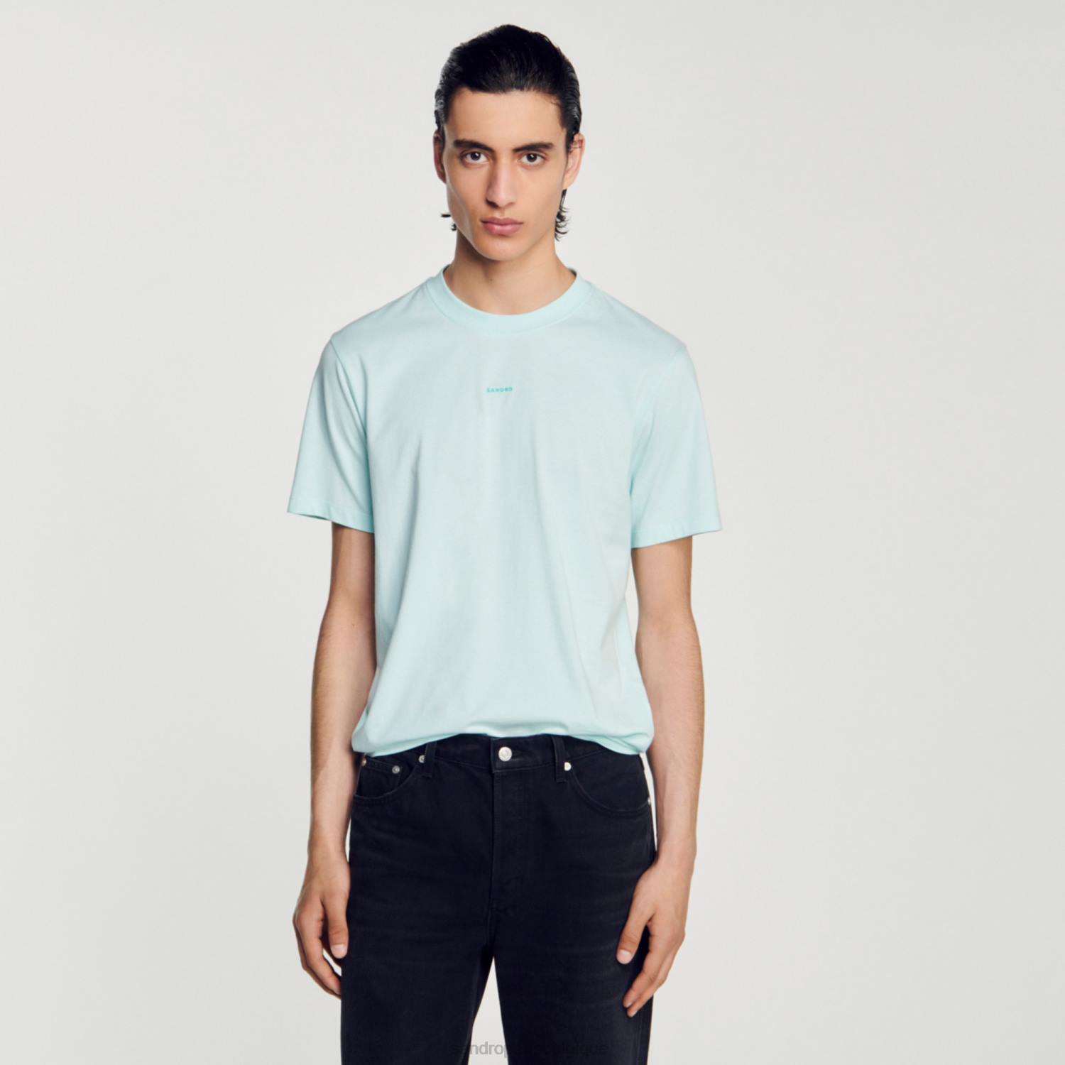 vêtements Sandro Paris t-shirt brodé bleu menthe Hommes XLXD713