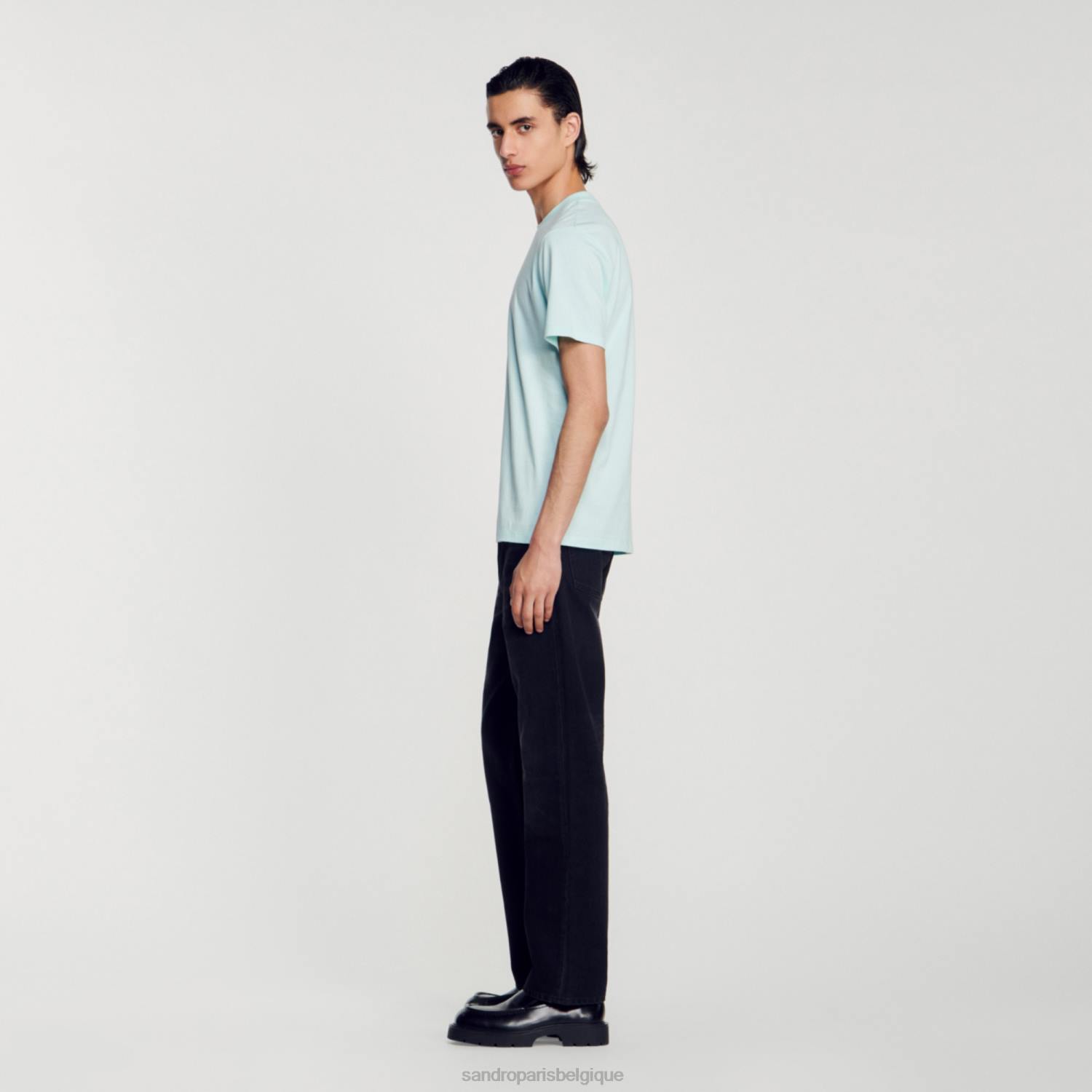 vêtements Sandro Paris t-shirt brodé bleu menthe Hommes XLXD713